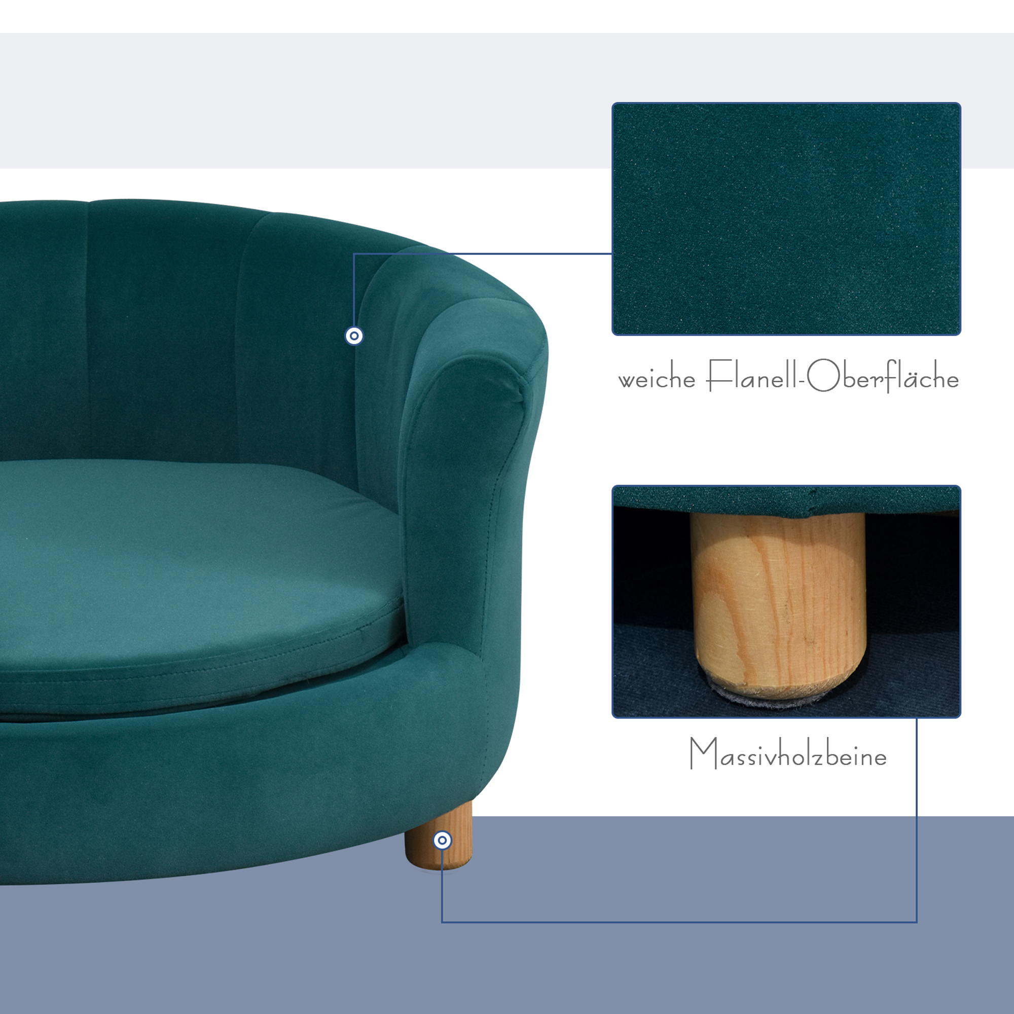 PawHut Hondenbank met zachte bekleding rond hondenbed hondenbank met houten poten