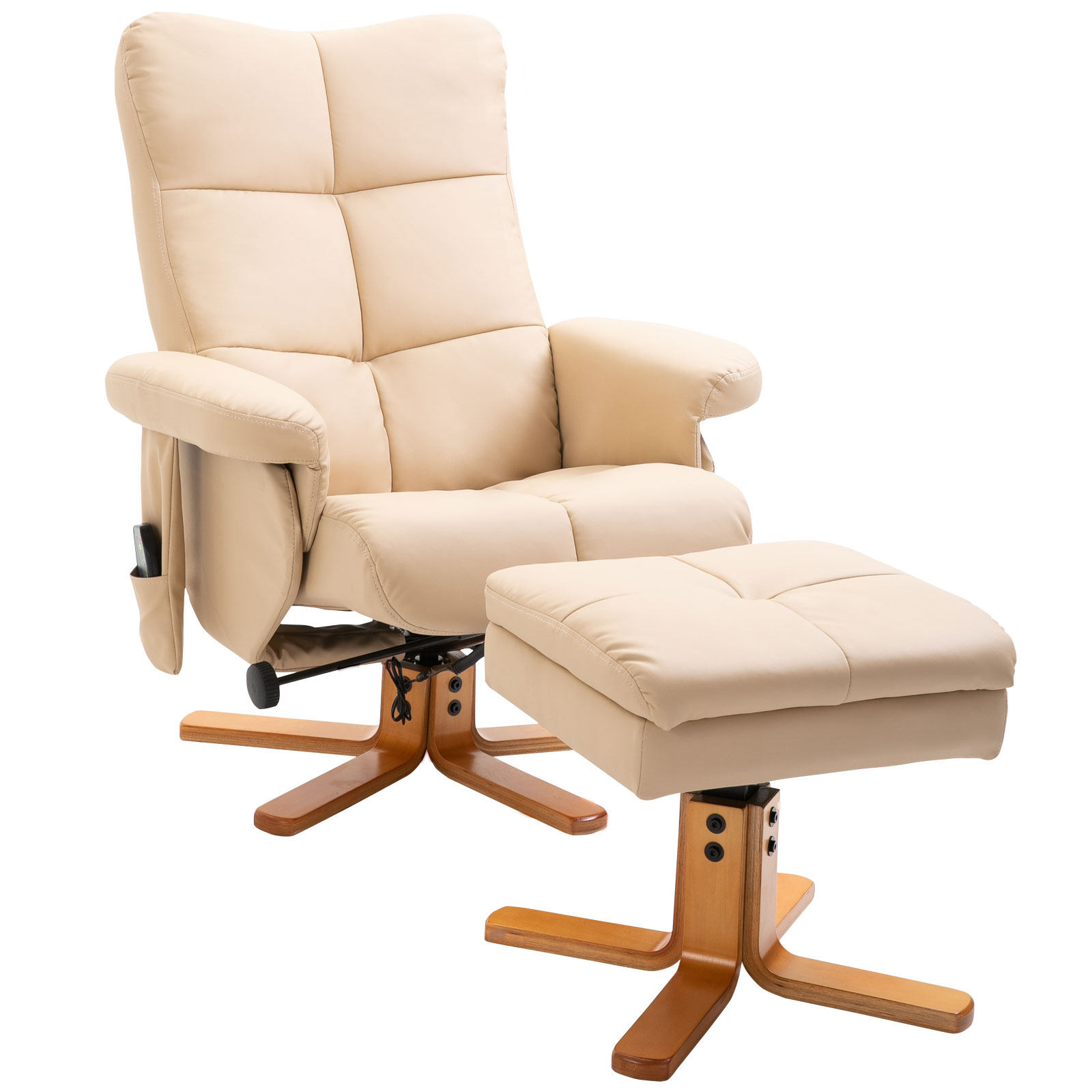 HOMCOM massagestoel met ottoman relaxstoel TV-stoel TV-stoel 145 ° helling kunstleer crèmewit 80 x 86 x 99 cm