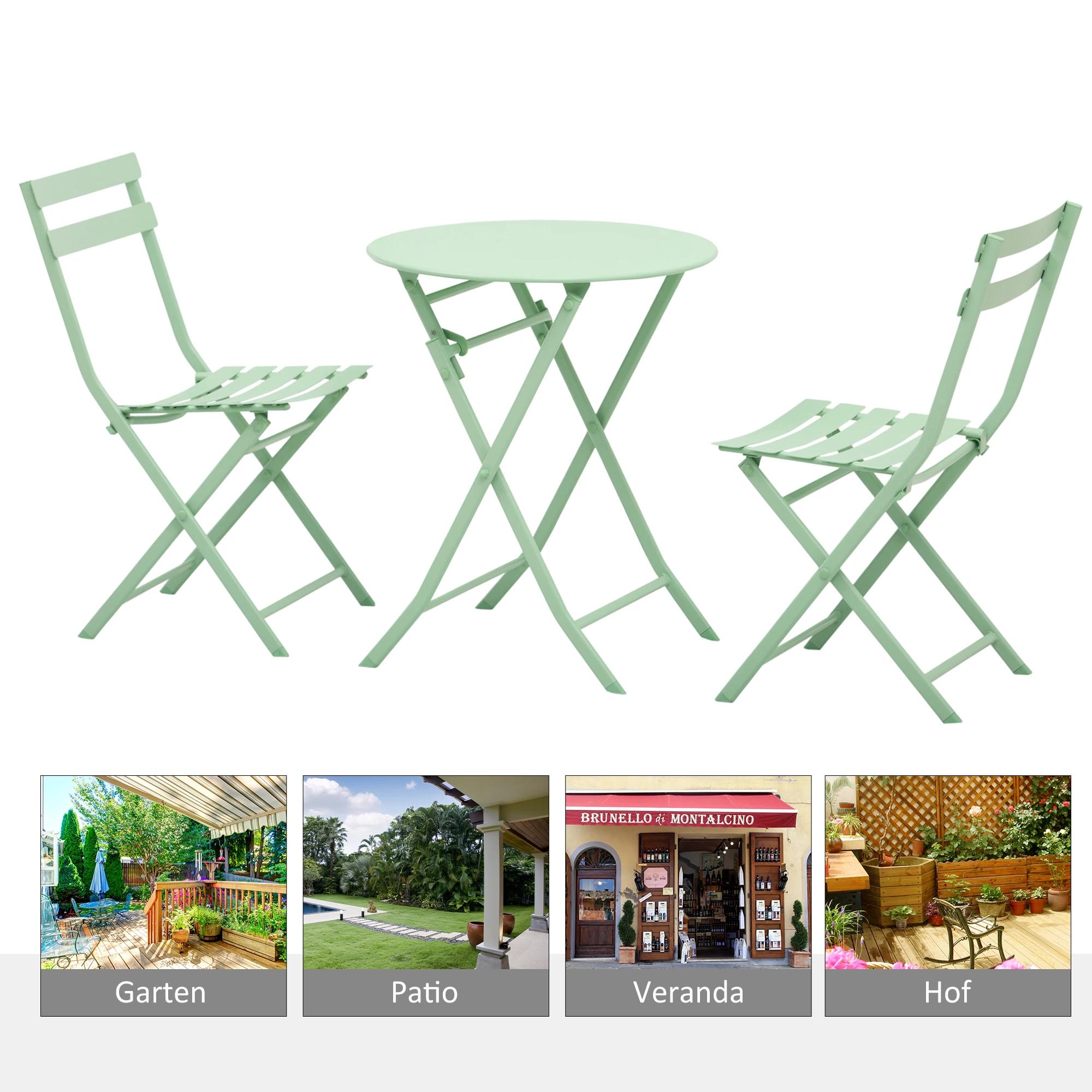 Tuinset metalen meubelset 3-delig. Bistrotafel met 2 stoelen groen