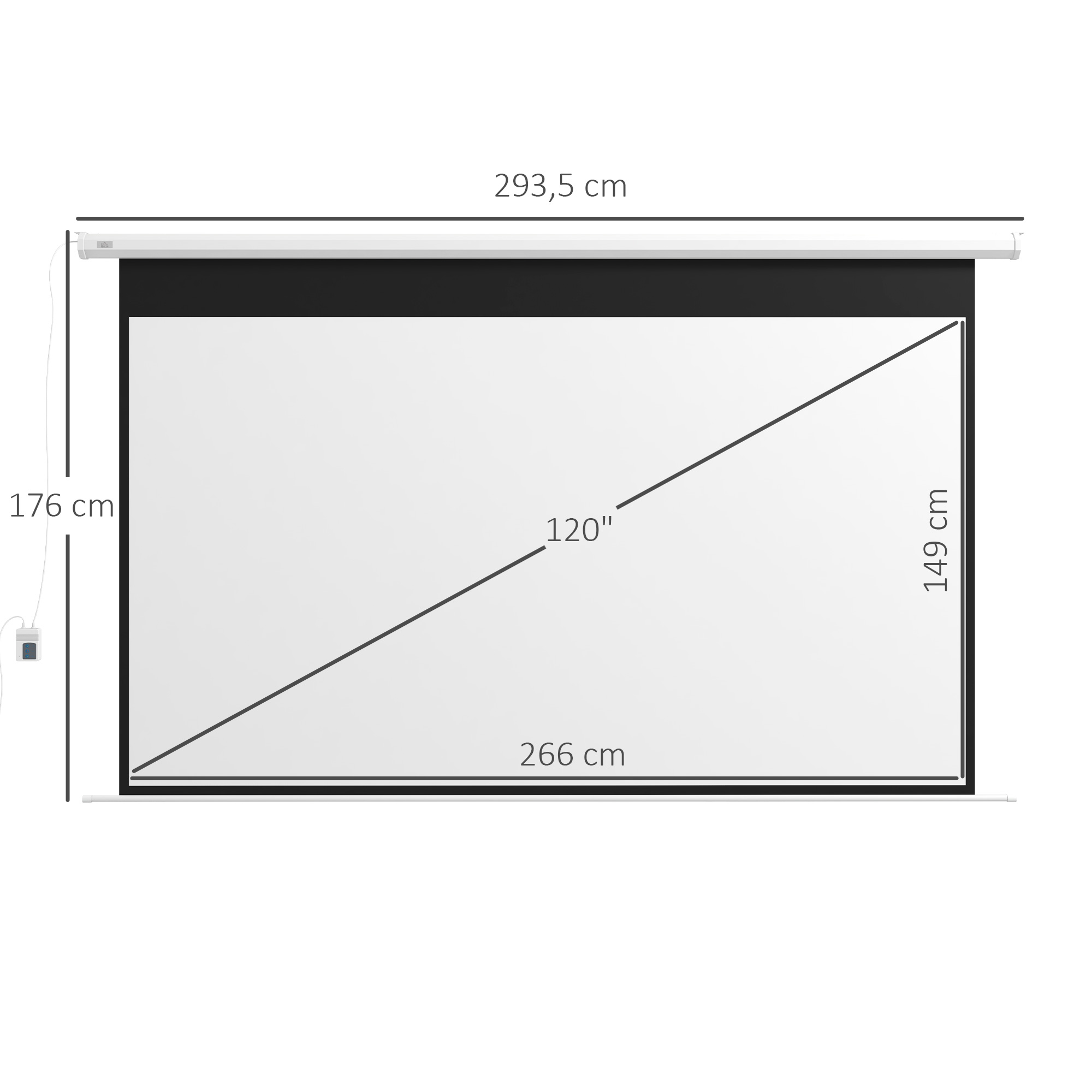 HOMCOM Projector Scherm, 16:9 Formaat, Afstandsbediening, 266 x 149 cm (120 Inch), Wit