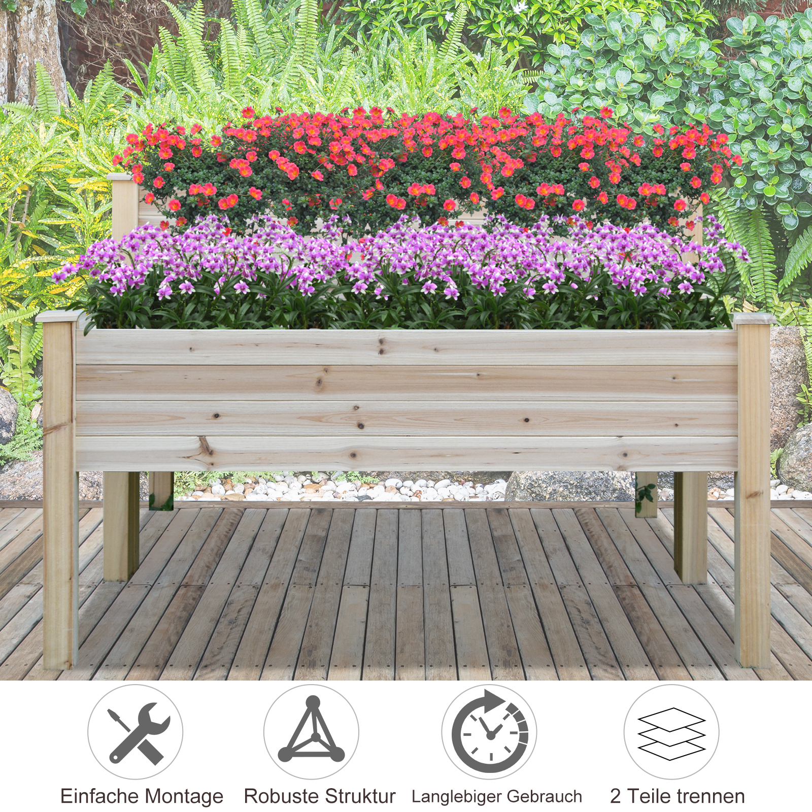 Outsunny Verhoogd bed 2 niveaus koude kas kruidenbed plantenbak met afvoergaten van massief hout