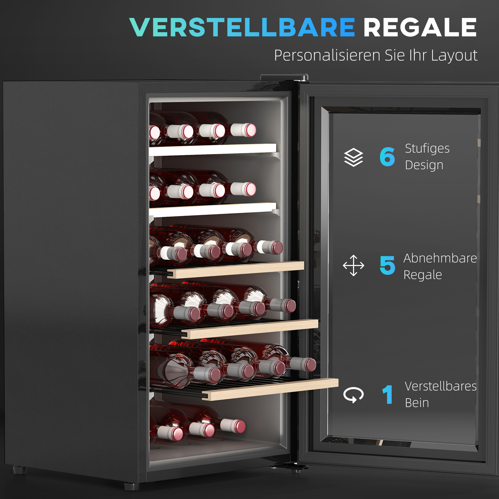 HOMCOM Wijnkoelkast voor 41 Flessen, 91 Liter Capaciteit, Drankenkoelkast met LED-Display en Touchscreen, Zwart