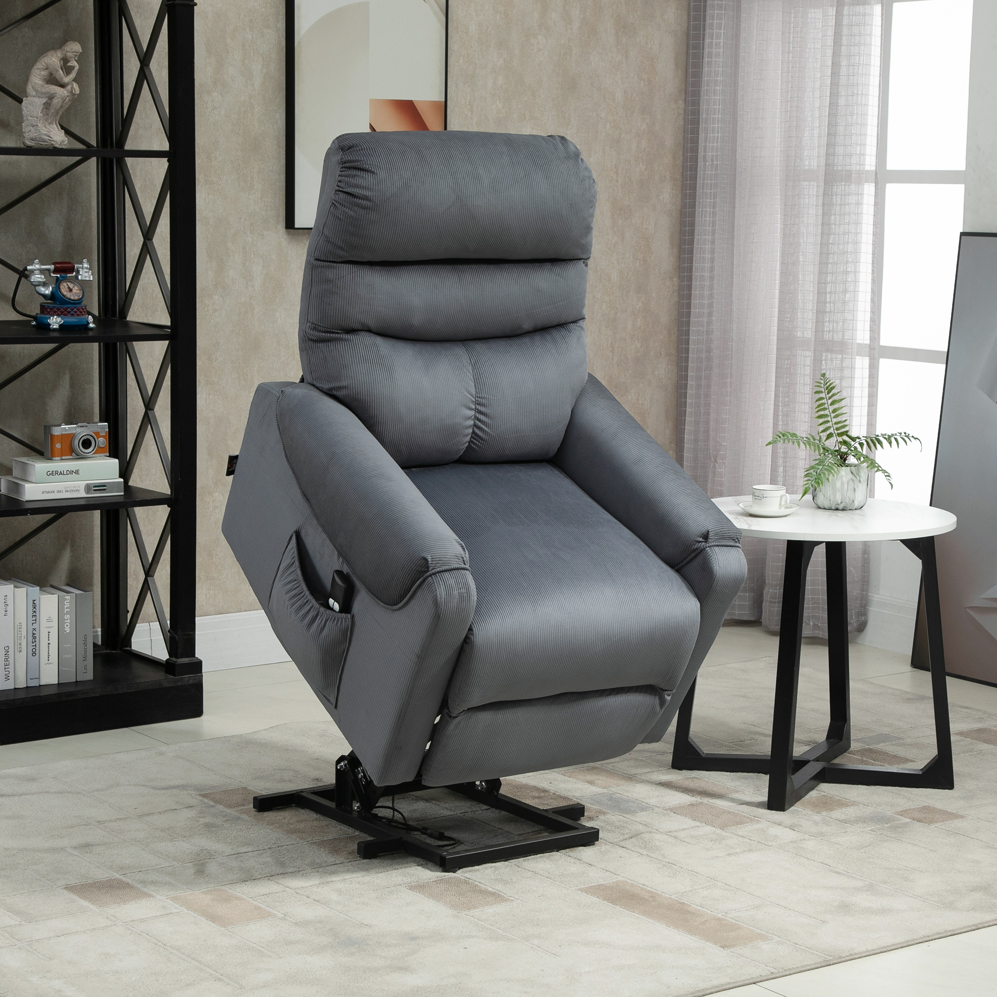 HOMCOM tv-stoel met massagefunctie opstahulp afstandsbediening, verwarming elektrisch ligfunctie polyester stof metaal donkergrijs 79 x 97 x 103 cm