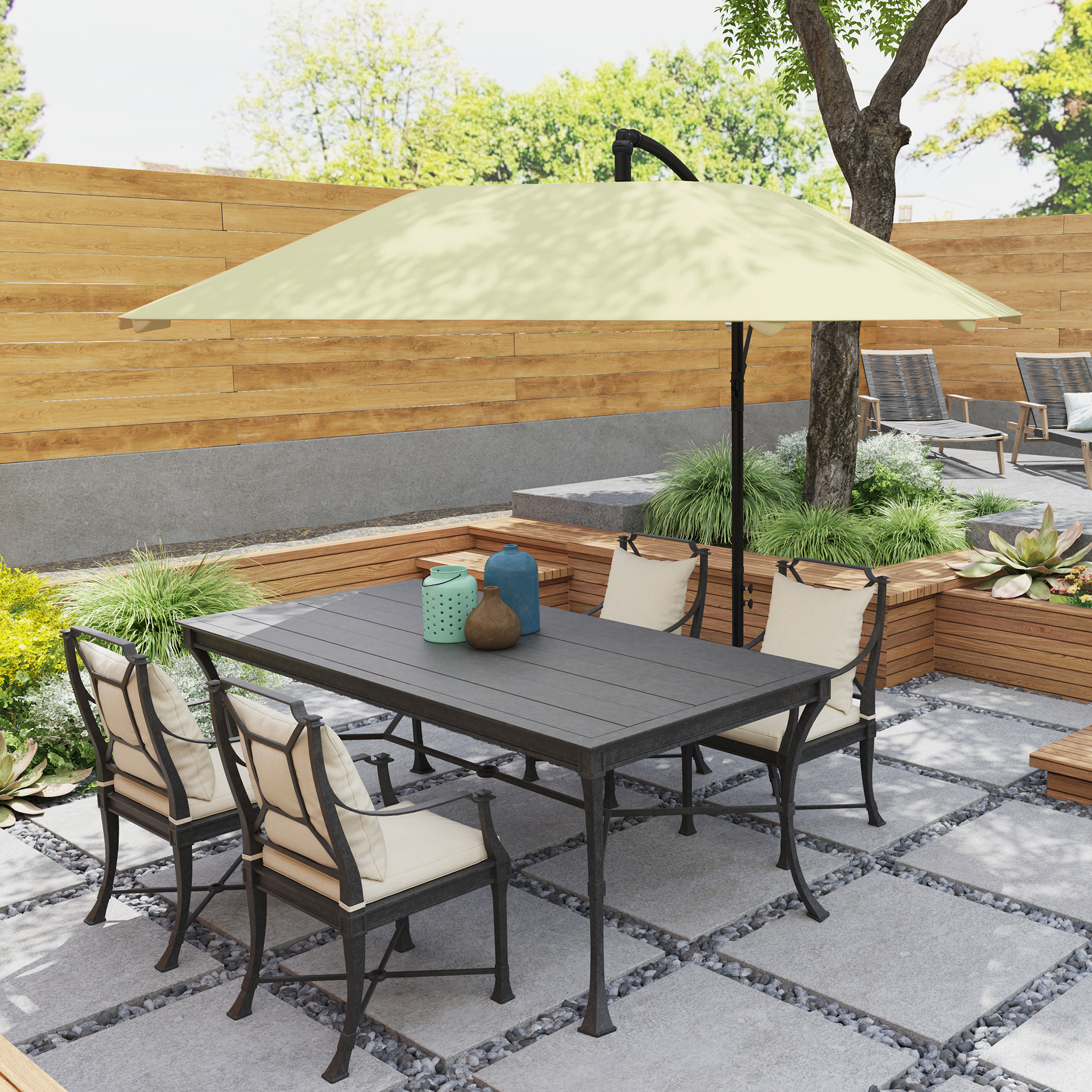 Outsunny Cantilever Parasol Alu Ø 260 cm, Waterdichte Slingerparasol met Standaard, Kruk, Beige