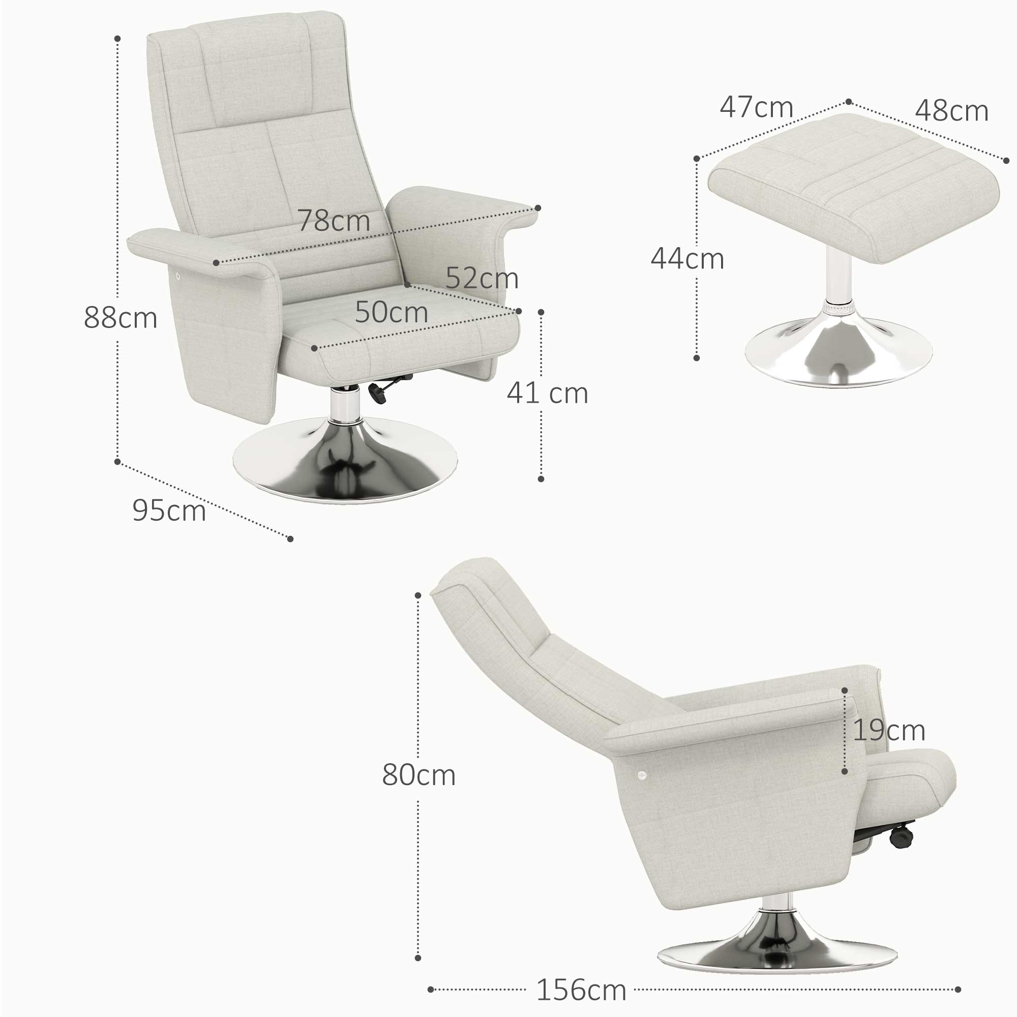 HOMCOM Massagestoel met Voetenbank, Kantelbare Rugleuning, 78 x 95 x 88 cm, Crème
