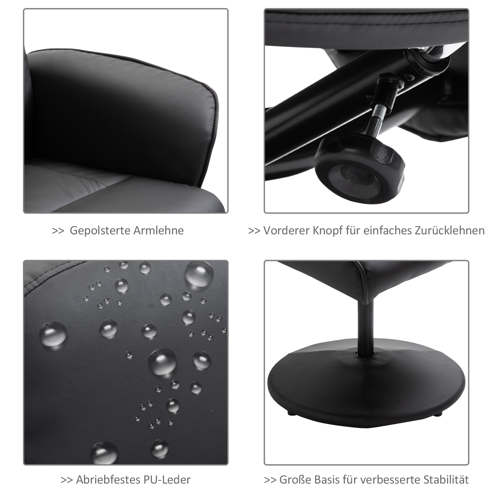 HOMCOM massagestoel met voetenbank relaxstoel massagestoel tv-stoel 145° hellingshoek kunstleer zwart 76 x 81 x 105 cm