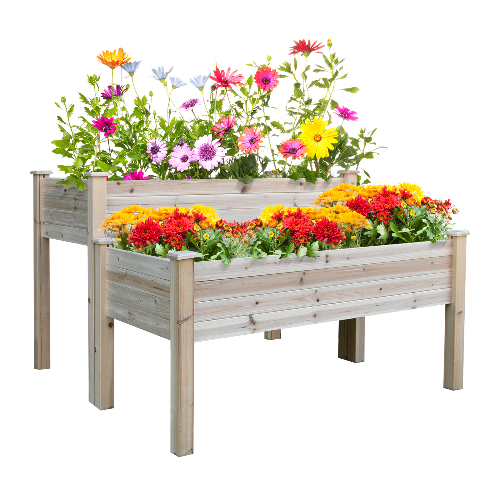 Outsunny Verhoogd bed 2 niveaus koude kas kruidenbed plantenbak met afvoergaten van massief hout
