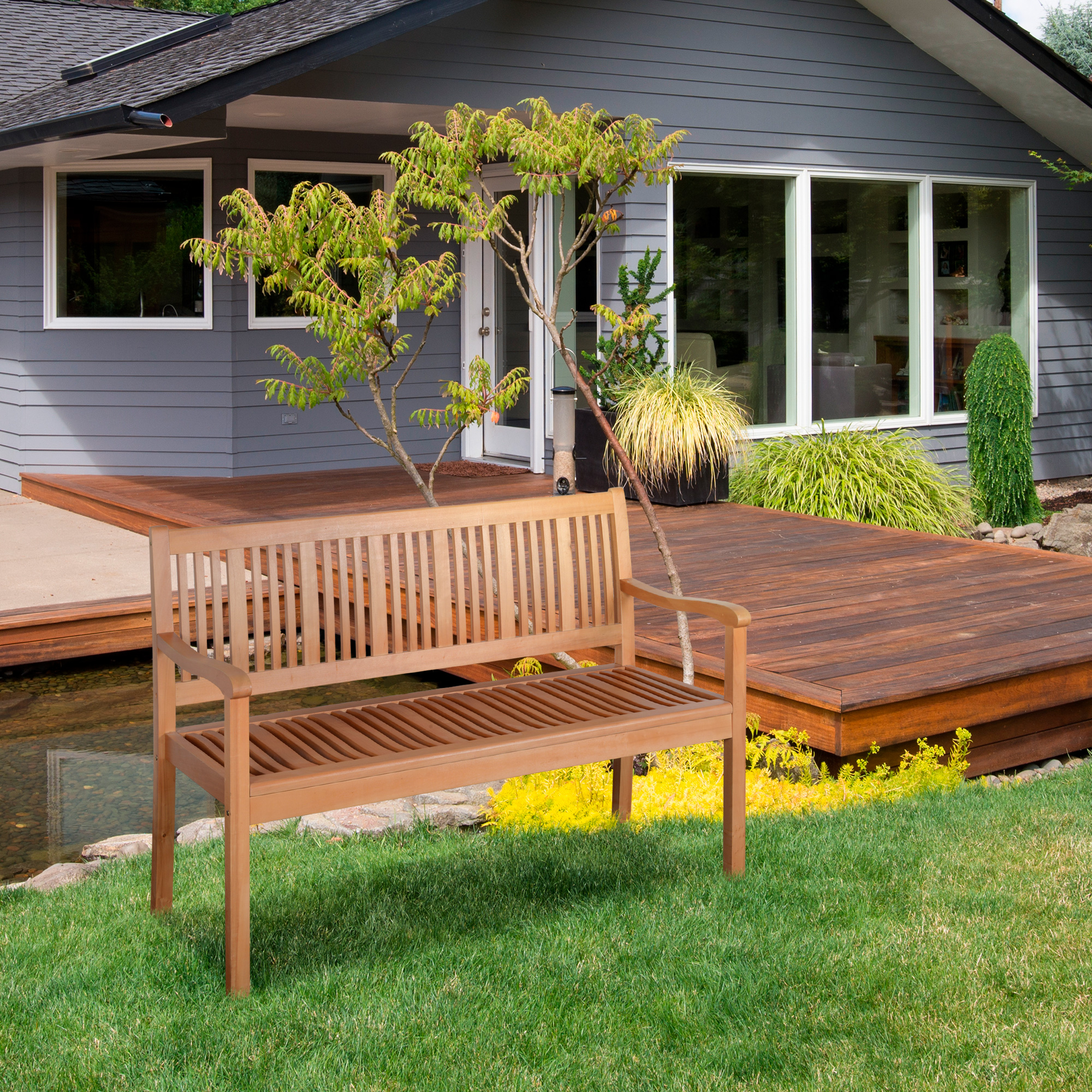 Outsunny 2-persoons tuinbank, populier, geel, 126,8 x 62 x 91,3 cm