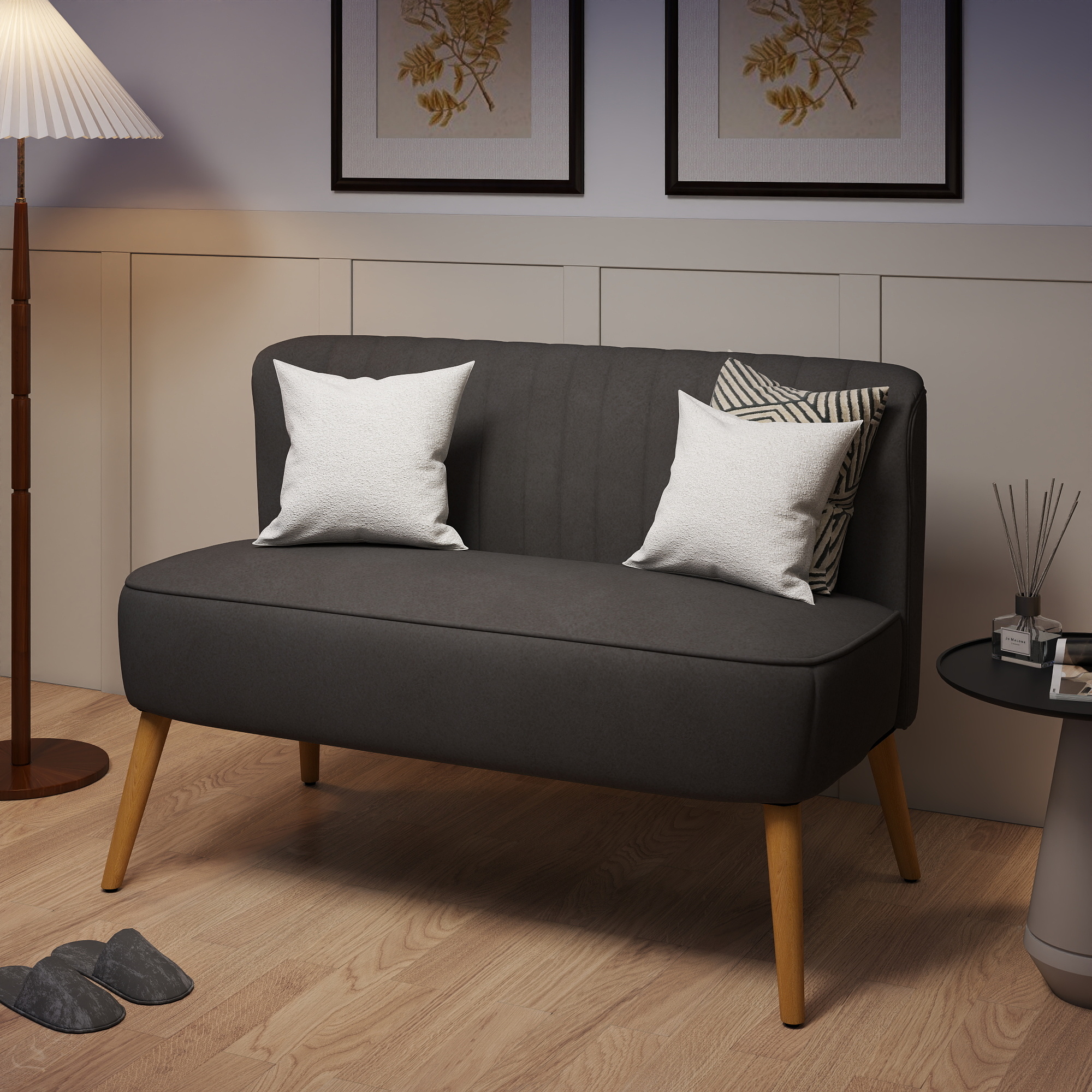 HOMCOM Sofa Retrodesign 2-zitsbank, houten poten, 117 cm x 56,5 cm x 77 cm, Donkergrijs