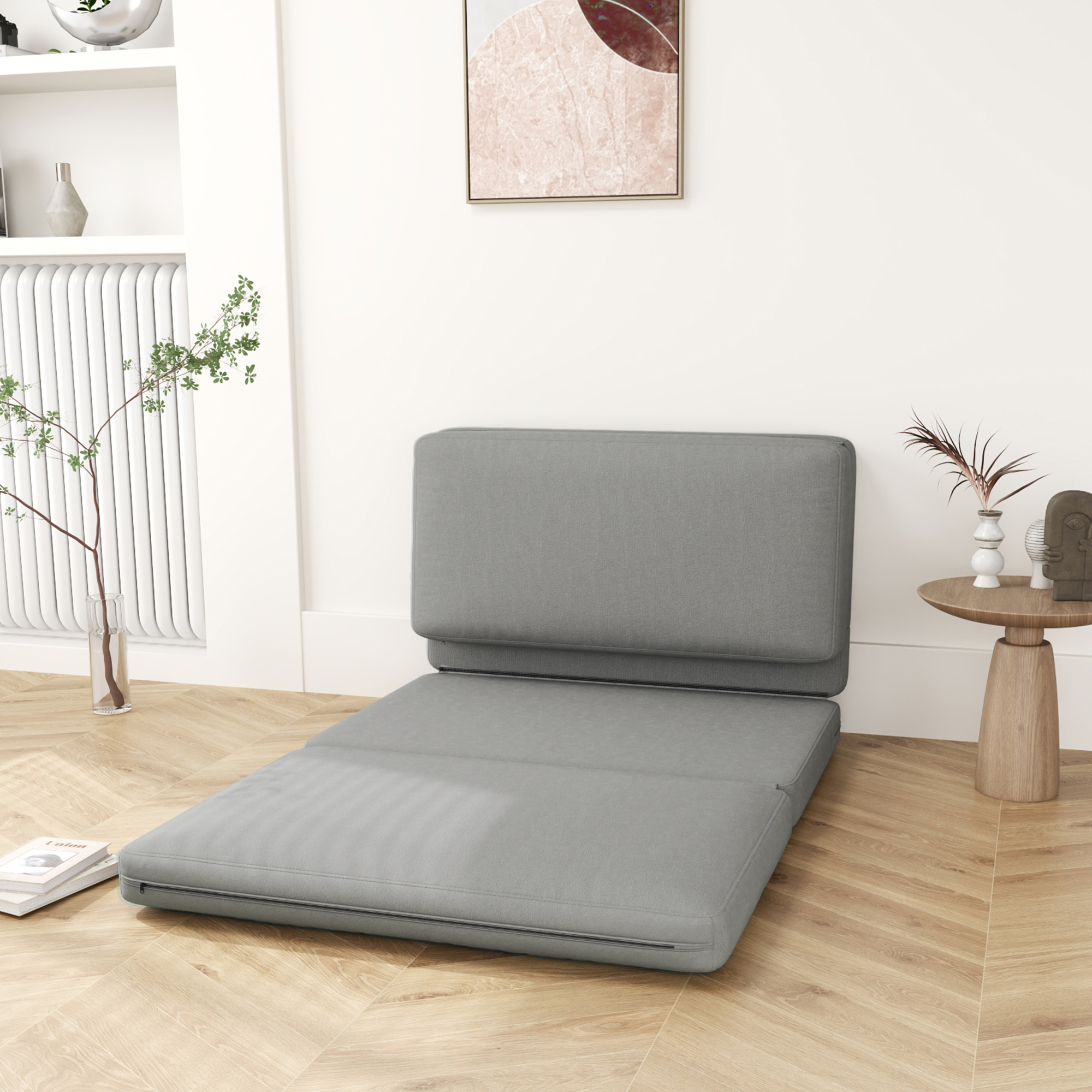 HOMCOM 2-in-1 opvouwbare Relaxstoel, Gastenmatras, deelbaar, 120 cm breed, Lichtgrijs