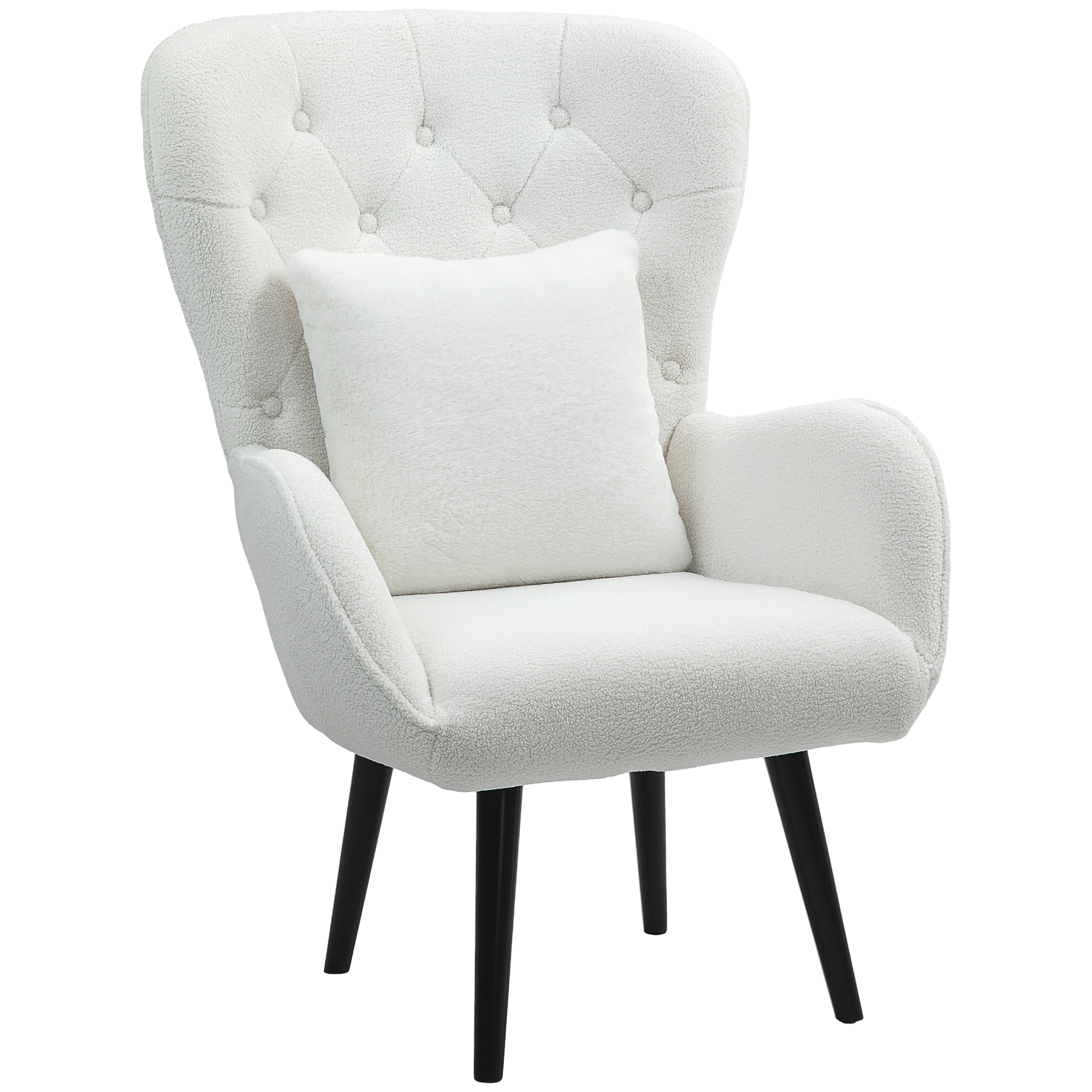 HOMCOM Gestoffeerde Stoel met Ruitstiksel, Bekleding van Teddystof, met Decoratief Kussen, 88 x 75 x 106 cm, Wit