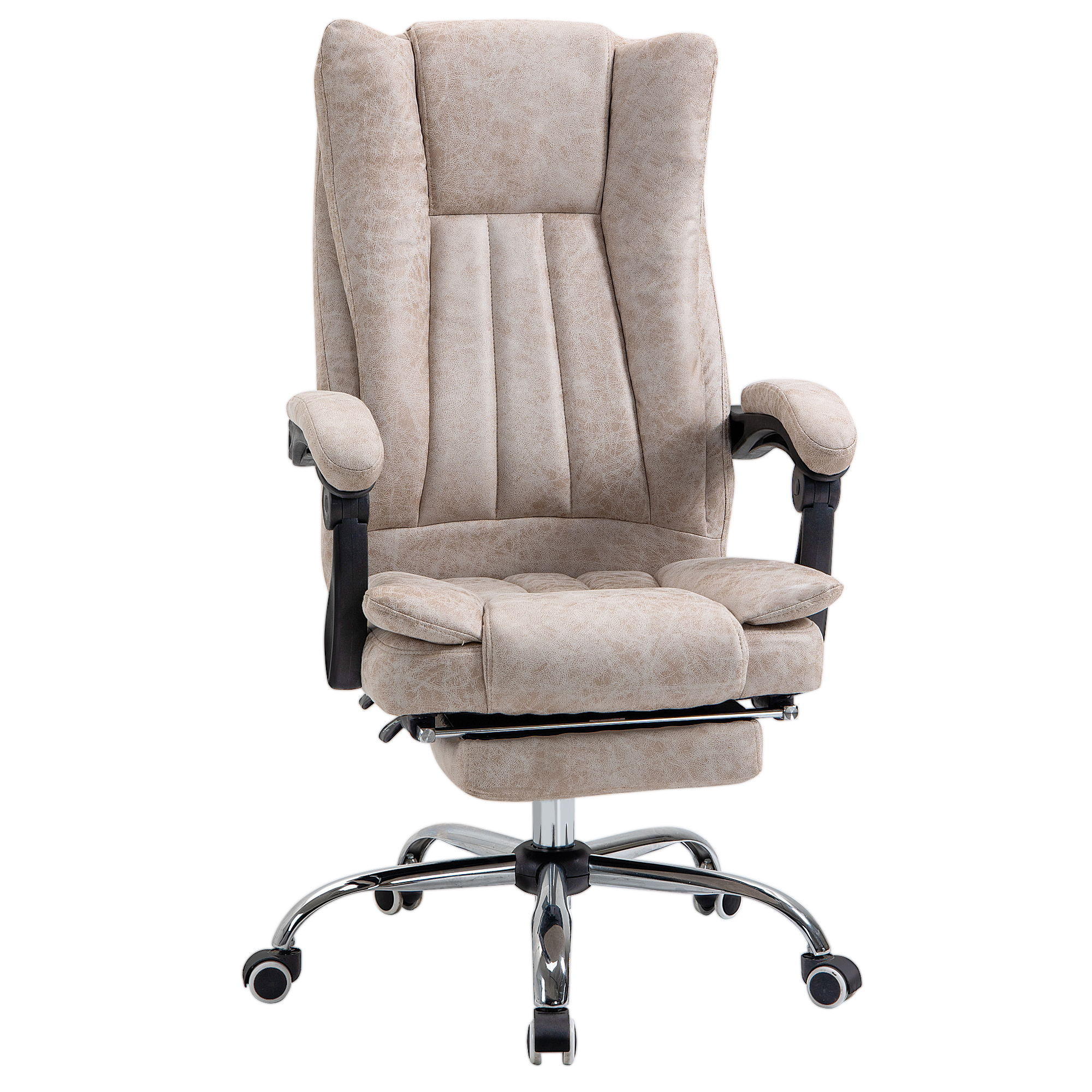 Vinsetto kantoorstoel draaistoel met ligfunctie voetensteun bureaustoel hoogteverstelling zitting stoel bureaustoel microvezel kunststof metaal nylon zwart + beige 63 x 71 x 118 cm