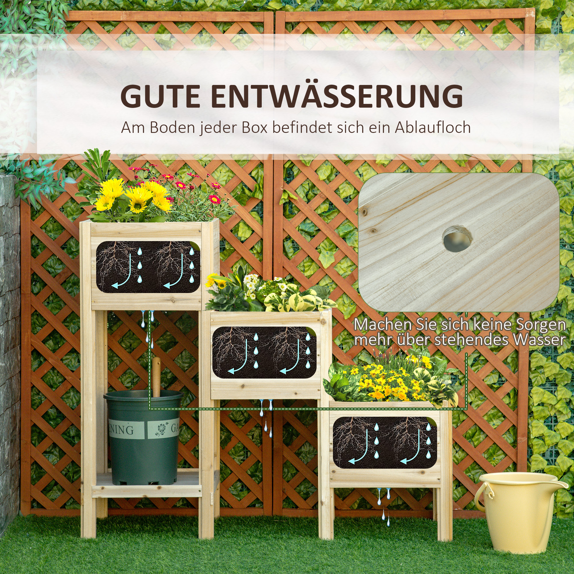 Outsunny verhoogd bed 3 niveaus 125 cm x 45 cm x 108 cm
