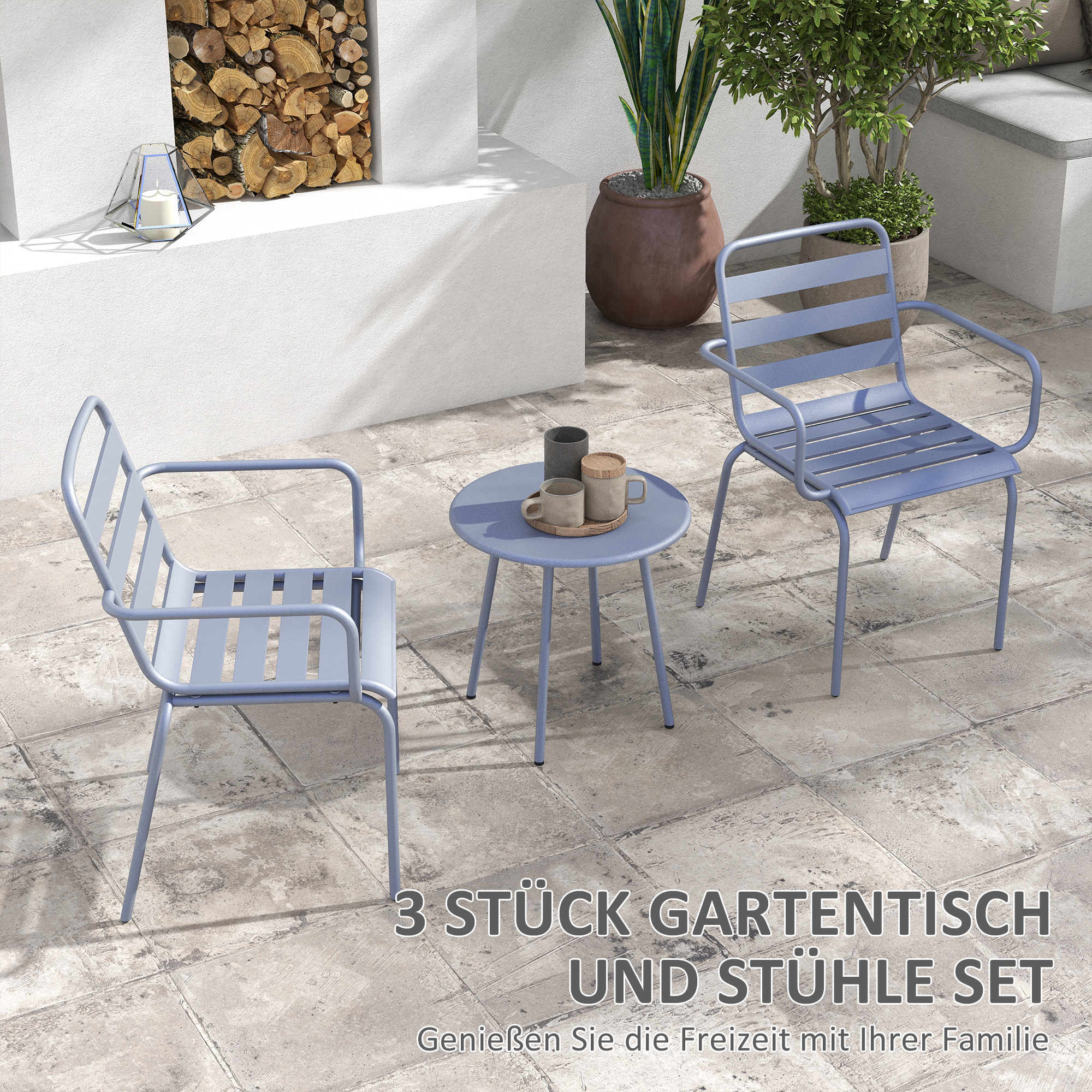Outsunny 3-delige Bistroset Balkonbistroset 2-delige Bistroset, opklapbaar, modern design, 51 x 58 x 78 cm, Lichtgrijs