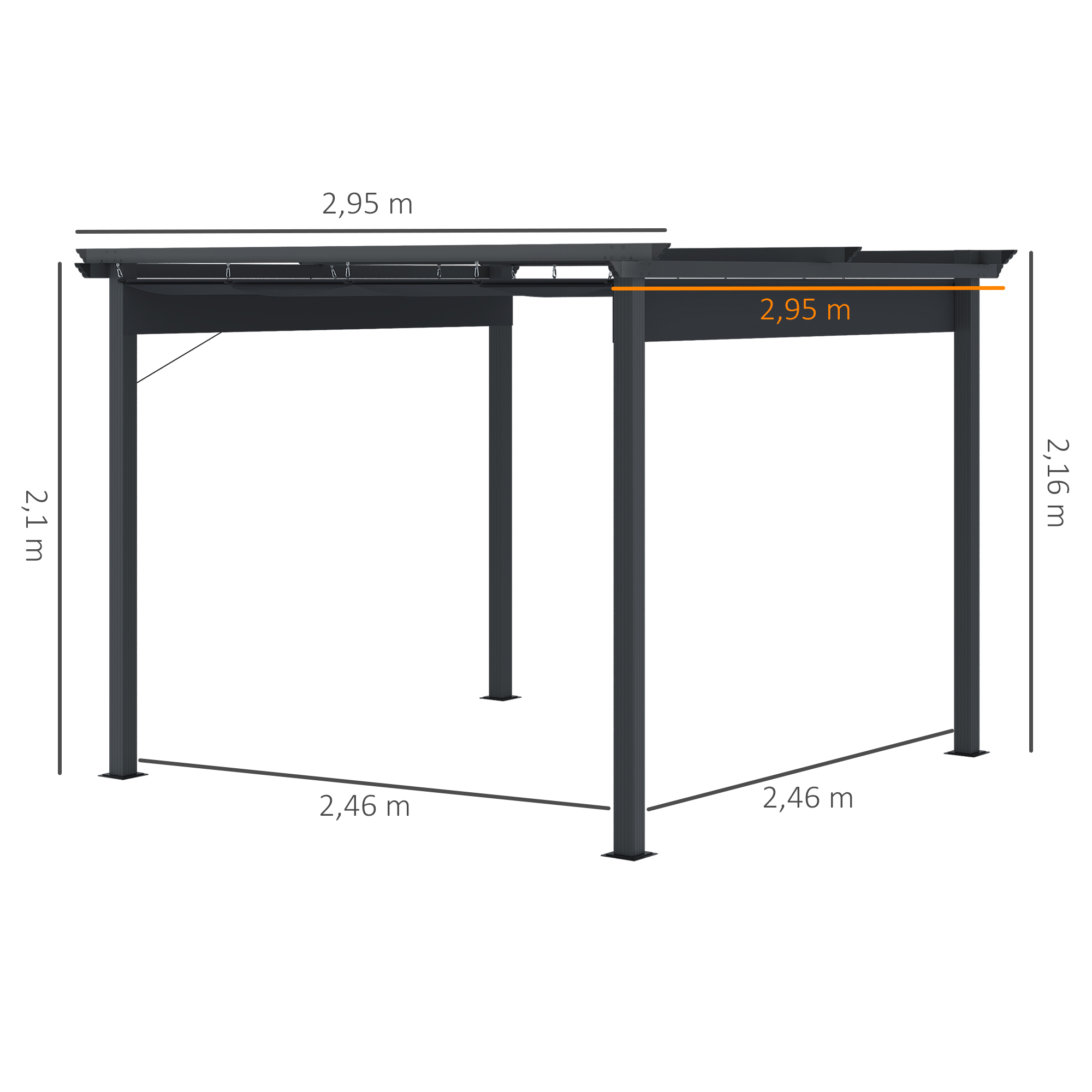 Pergola van Outsunny met verstelbare luifel aluminium grijs, zwart 3 x 3 m