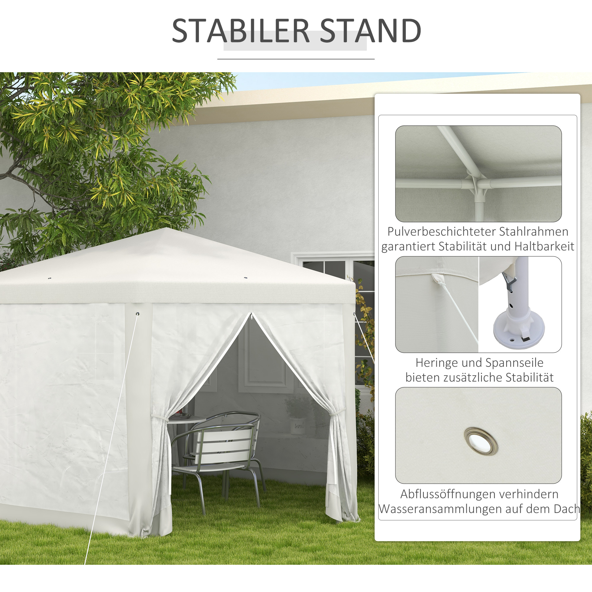 Outsunny Tuinpaviljoen, zeshoekig, met netgordijnen, metalen frame, 4x4x2,5m, Crème