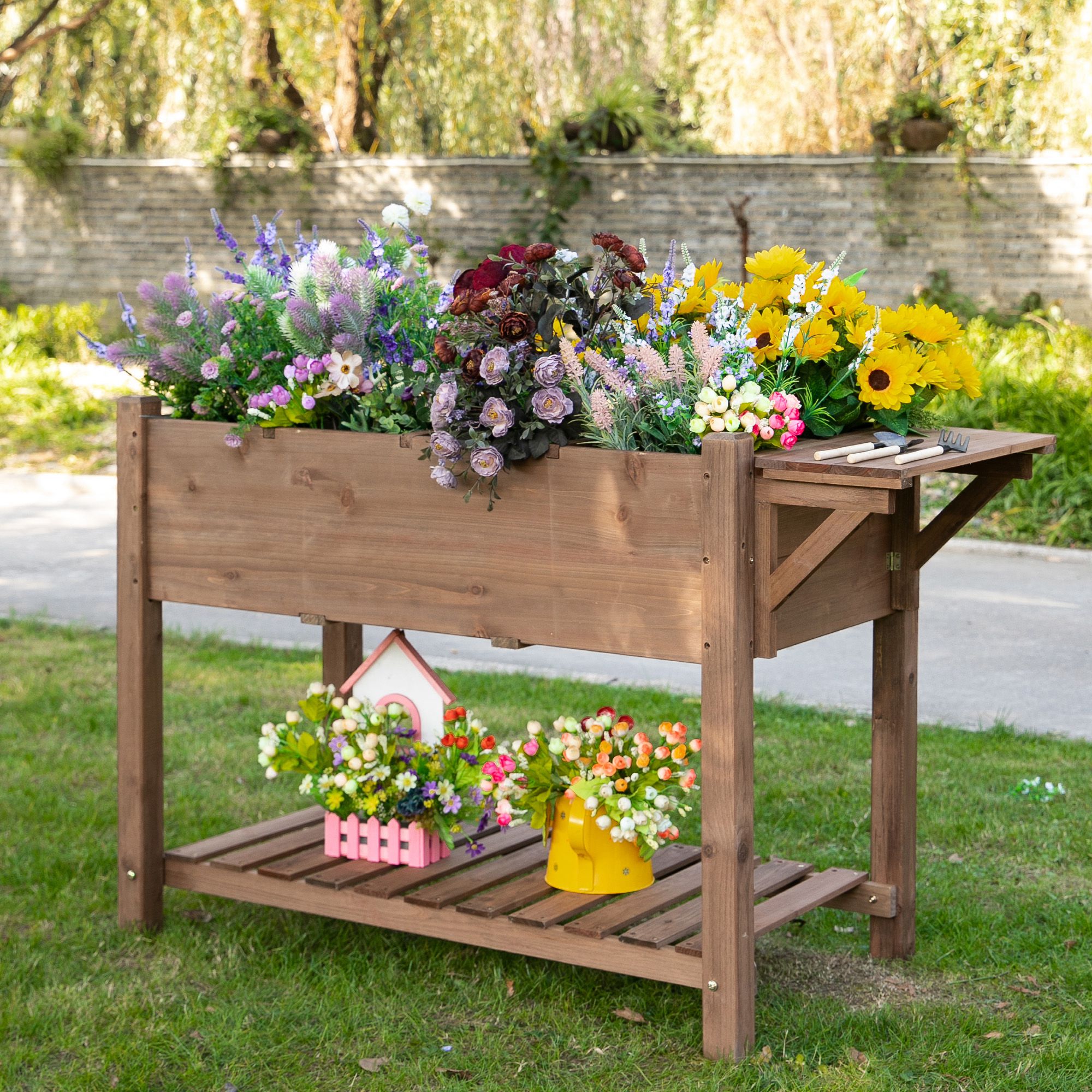 Outsunny verhoogd bed 123cm x 54cm x 74cm