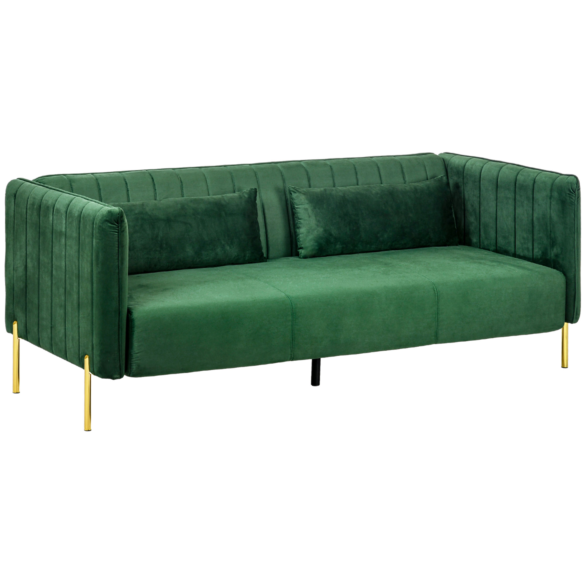HOMCOM 3-zitsbank, inclusief 2 kussens, fluwelen look, retro design, afneembare hoes, 195 cm x 88 cm x 76 cm groen