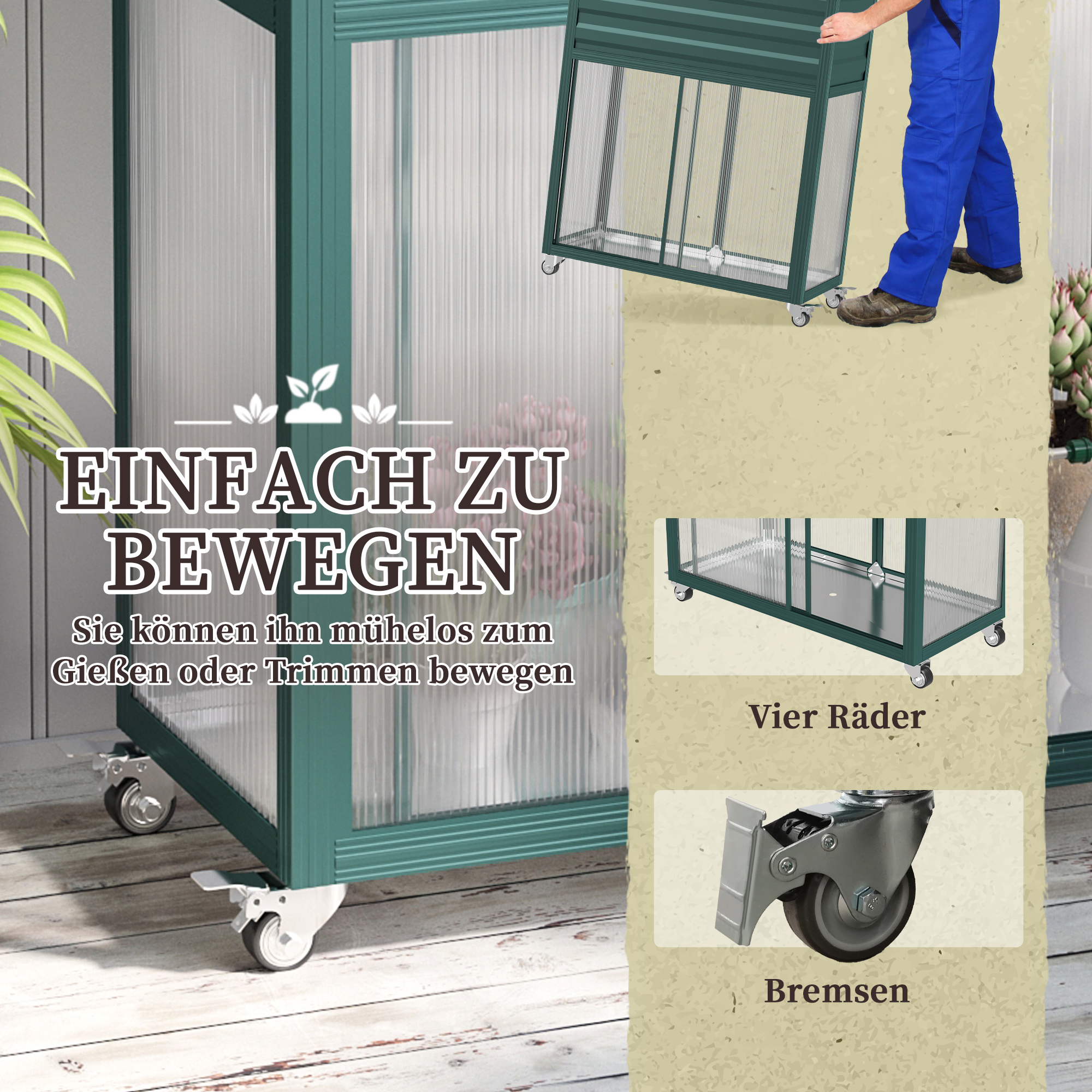 Outsunny Buitenzonnig verhoogd bed met latwerk, bloembak met wielen, plank, staal