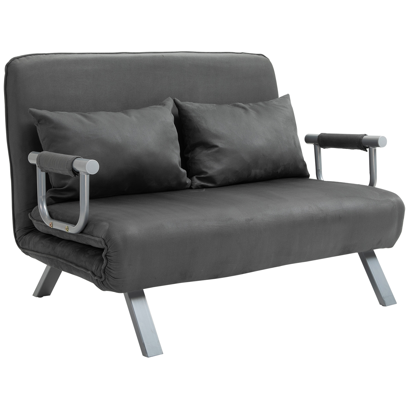 HOMCOM tweezits bedbank met armleuningen, 3-in-1 slaapbank, logeerbed, opvouwbare matras, opklapbed, chaise longue, multifunctioneel, imitatie-suède grijs 105 x 80 x 78 cm