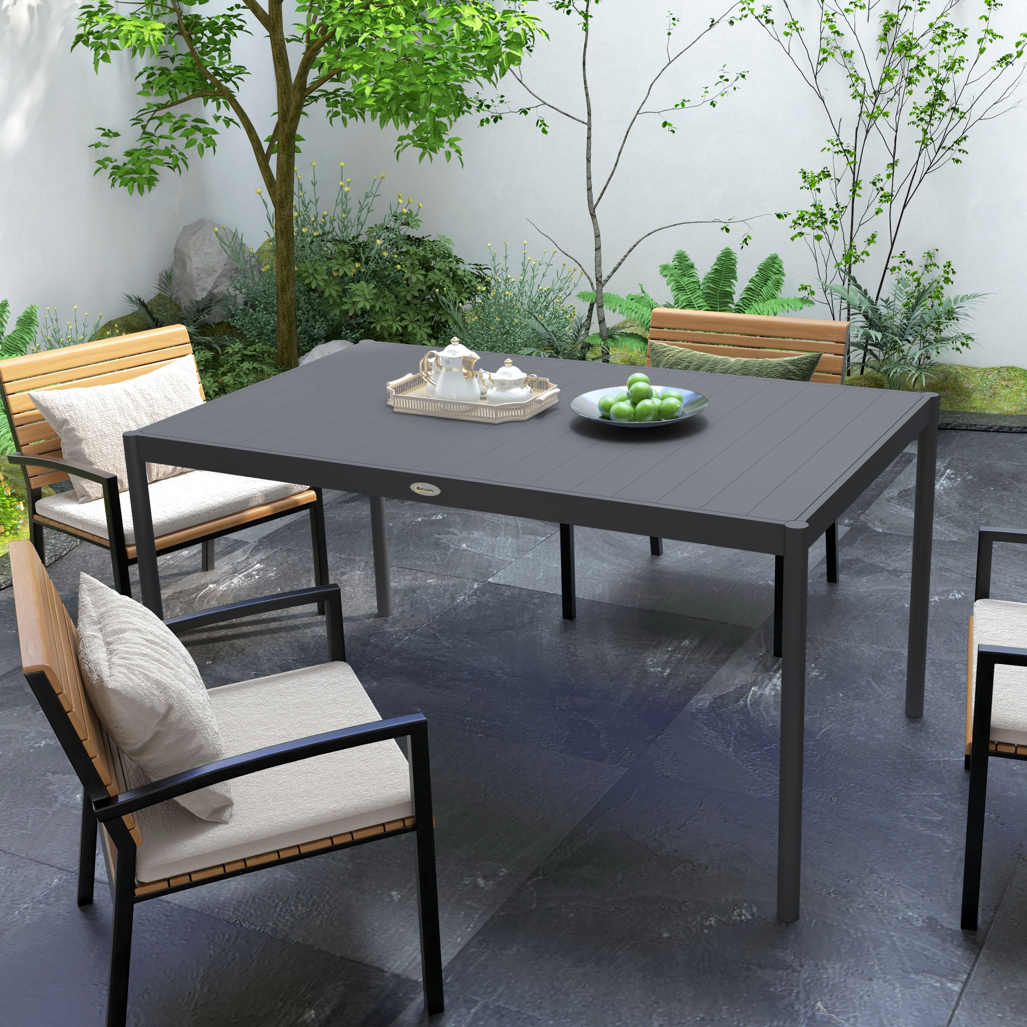 Outsunny Tuintafel Buitentafel, weerbestendig, Aluminium, 145 x 90 x 74 cm, Donkergrijs