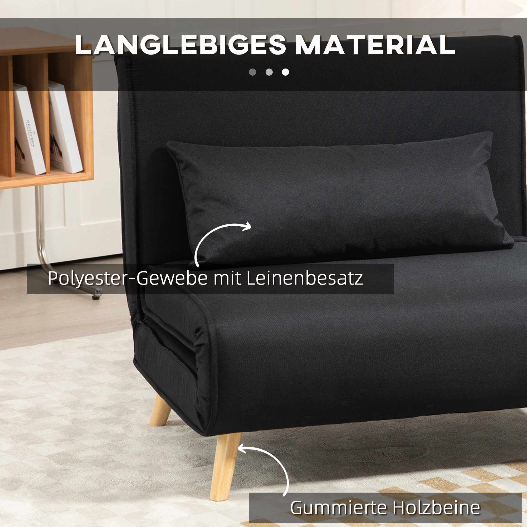 HOMCOM Relaxstoel met Bedfunctie, voor 1 Persoon, Modern Design, tot 350 kg, 94x78x80cm, Zwart