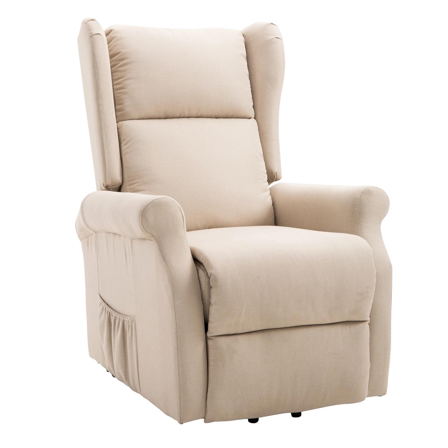 HOMCOM® relaxstoel tv-stoel met elektrische opstahulp linnen hout schuimstof crème 72,5 x 94 x 109 cm | Aosom.nl