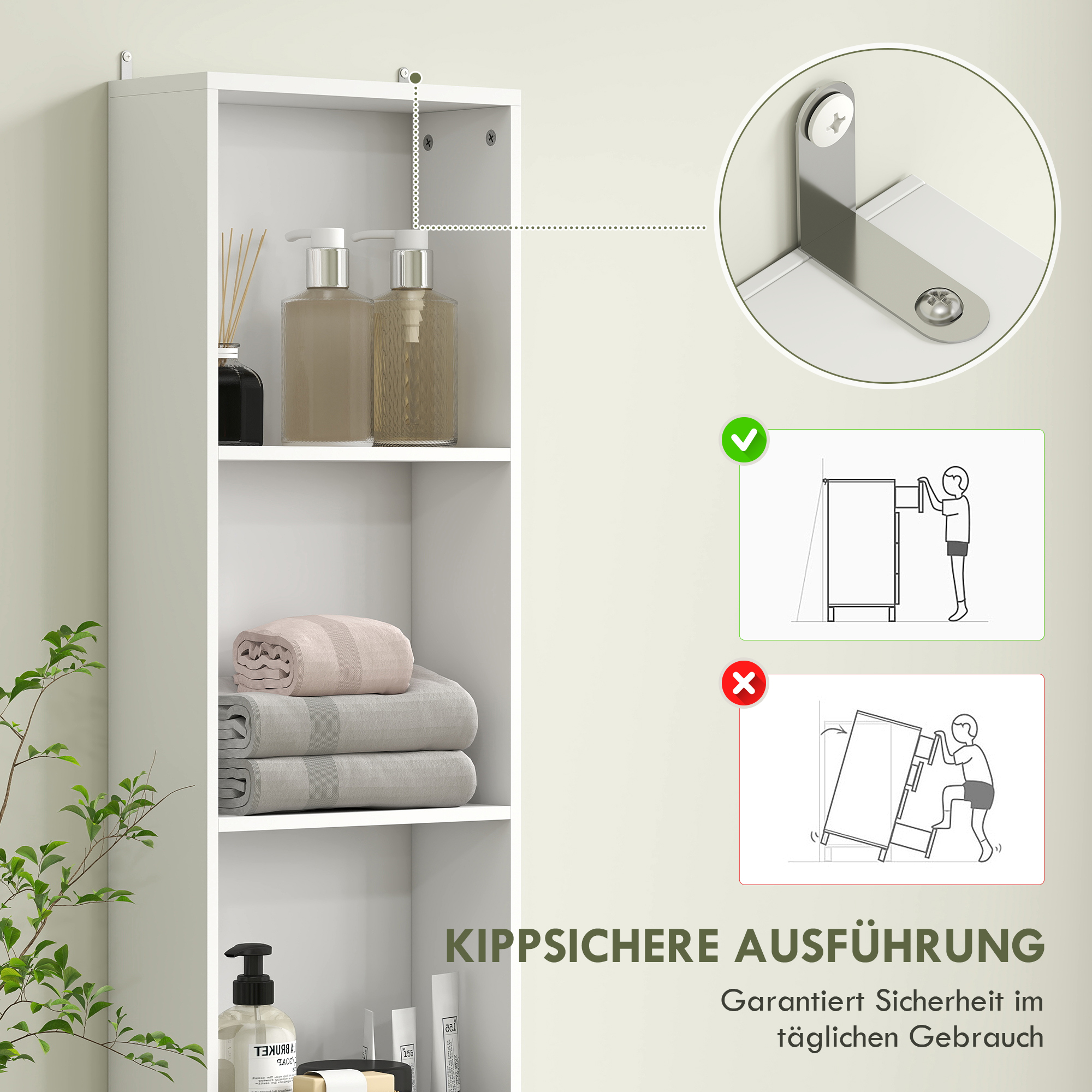 HOMCOM Hoge Badkamerkast, Smal Ontwerp, Lade, Schappen, Kast, Spaanplaat, Wit