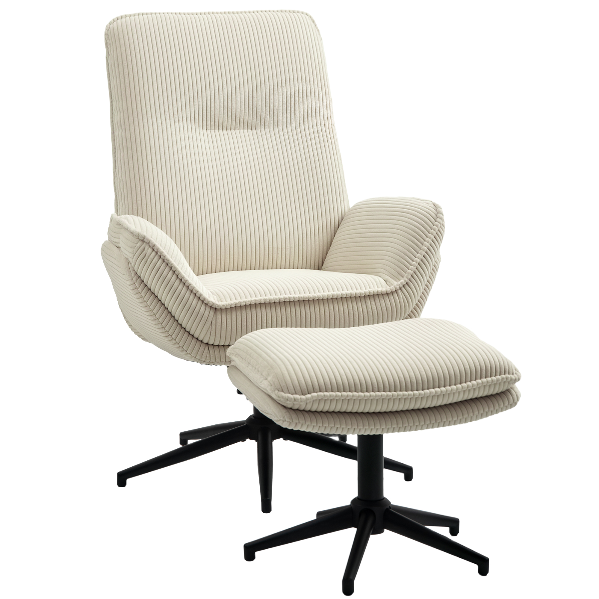 HOMCOM Draaibare Gestoffeerde Fauteuil met Voetenbank, Modern Relaxfauteuil voor Woonkamer, Slaapkamer, Thuiskantoor, Beige