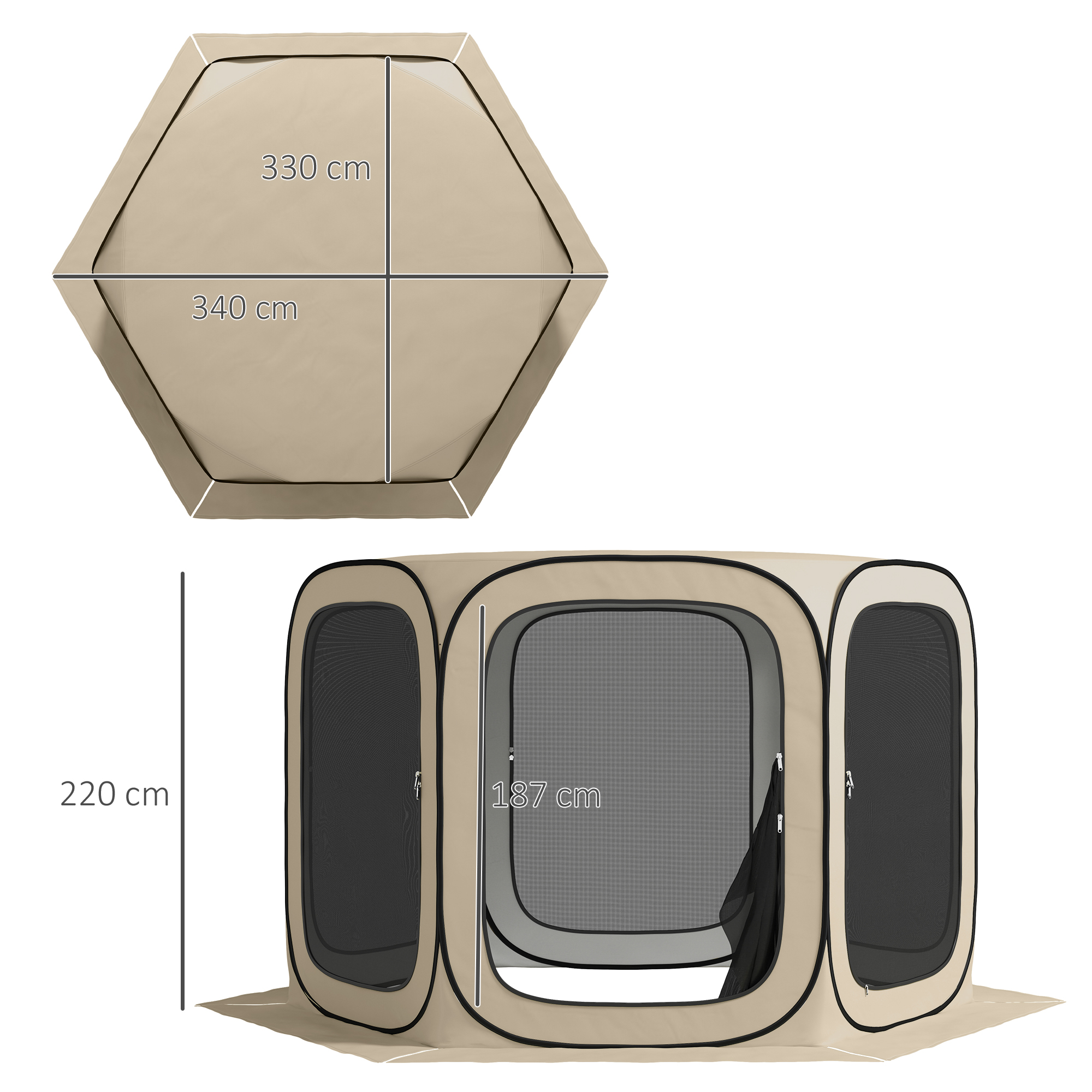 Outsunny Pop-up Campingtent, Draagbaar, UPF50+ Bescherming, Mesh-Zijden, Staaldraad, Khaki