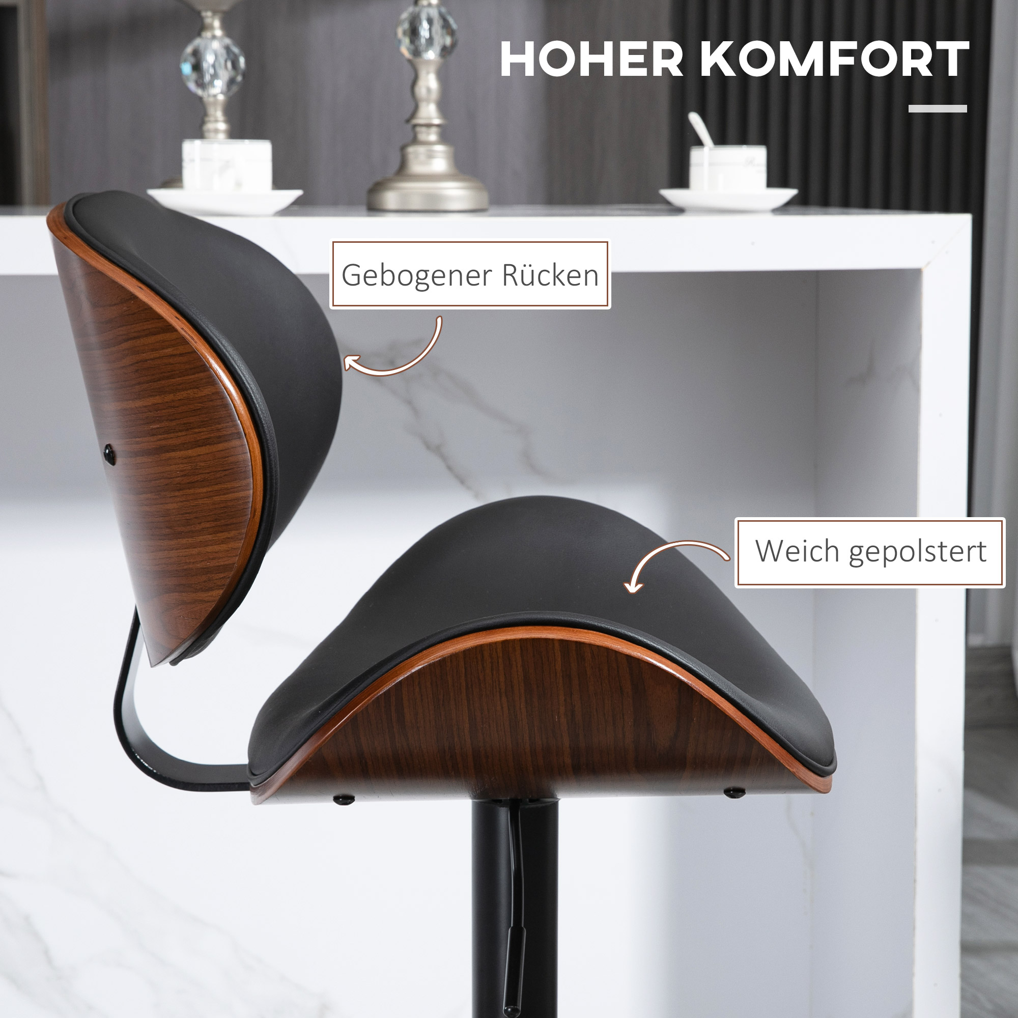 HOMCOM barkrukset, in hoogte verstelbaar, draaibaar, kunstleer, stalen frame, zwart, 53 x 50,5 x 112,5 cm