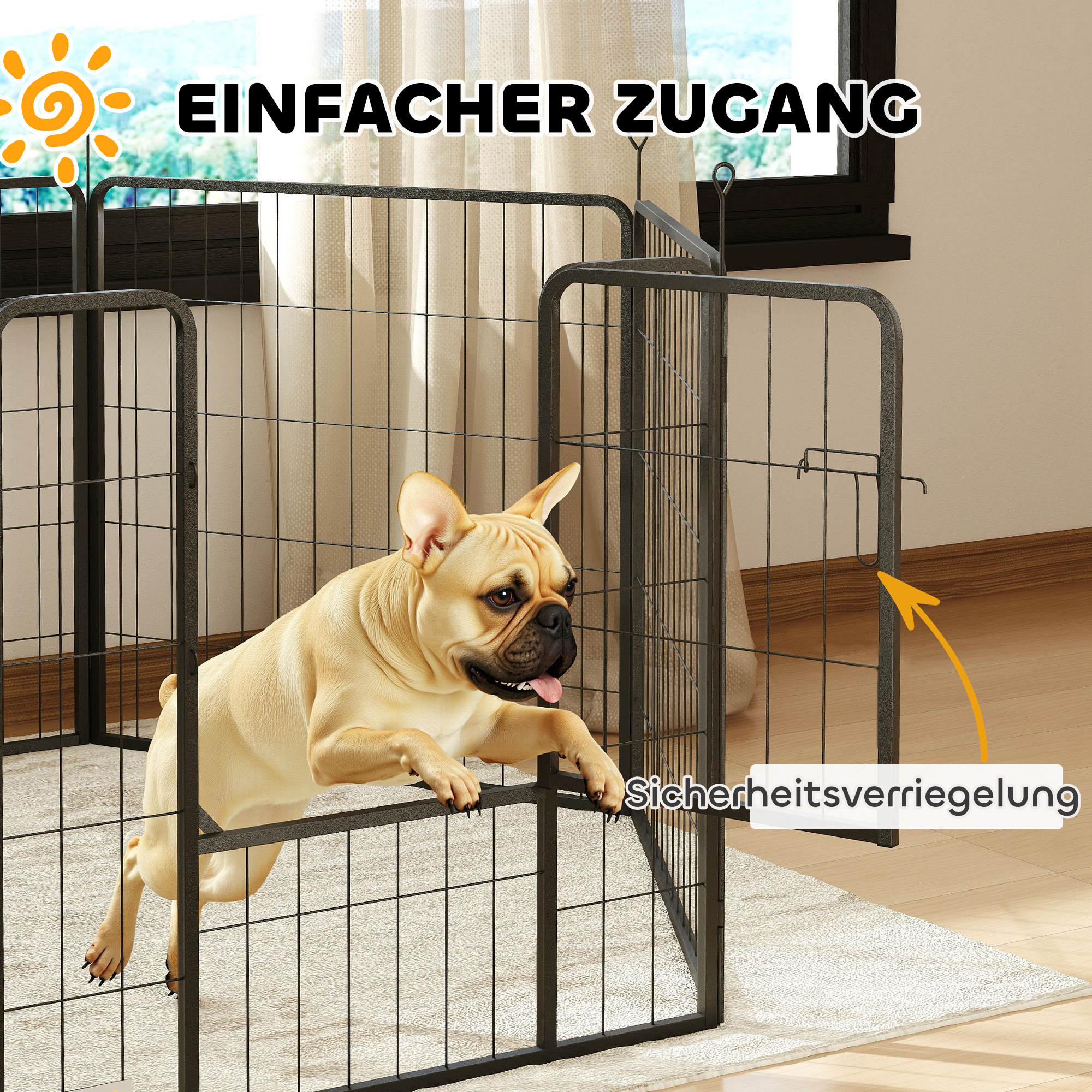 PawHut Hondenomheining, Huisdierengehege, 6 Panelen, Staal, Opvouwbaar, Zwart