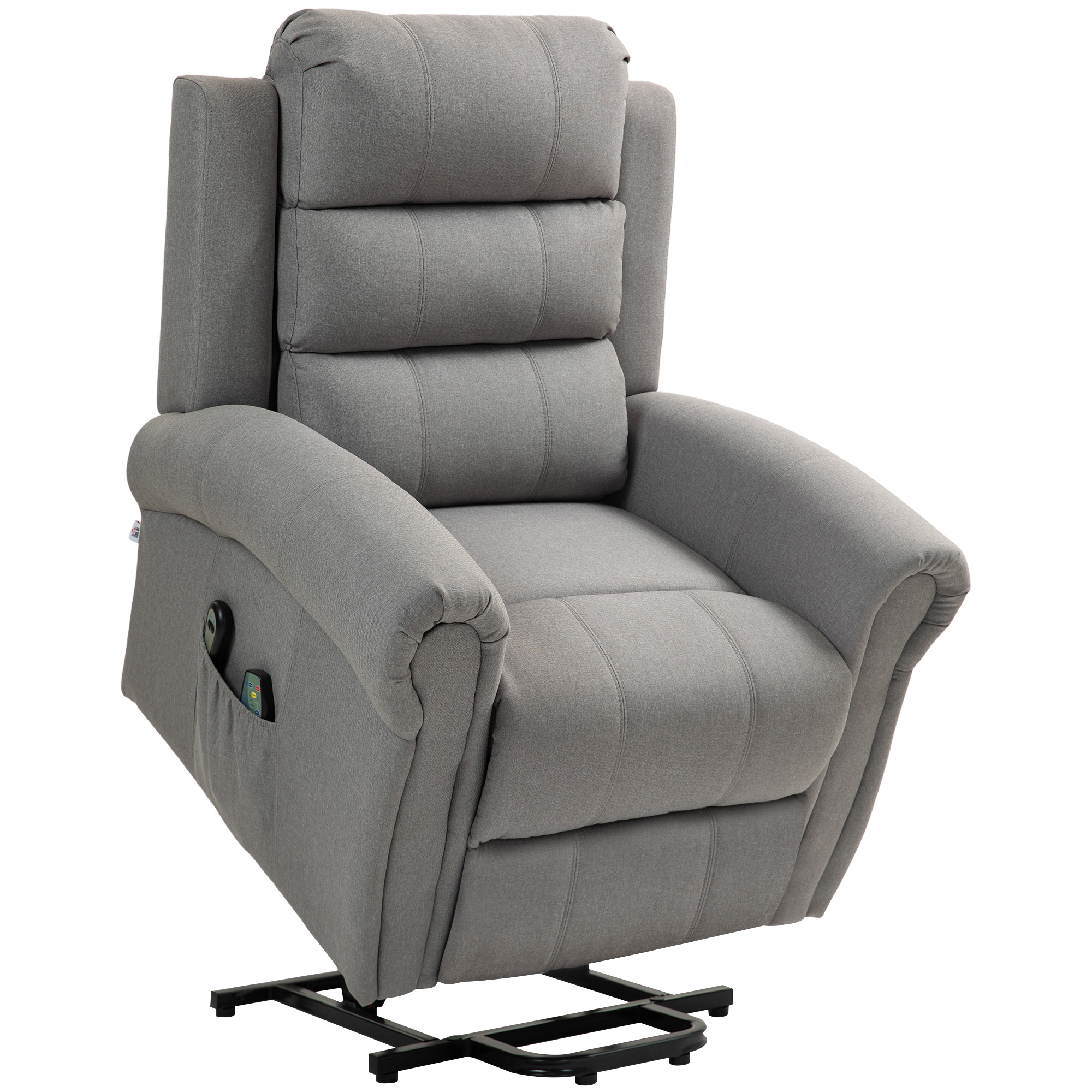 HOMCOM Relaxfauteuil met Opstahulp, 8 Massagepunten, Verwarmbare Rugleuning, Linnenlook, Grijs