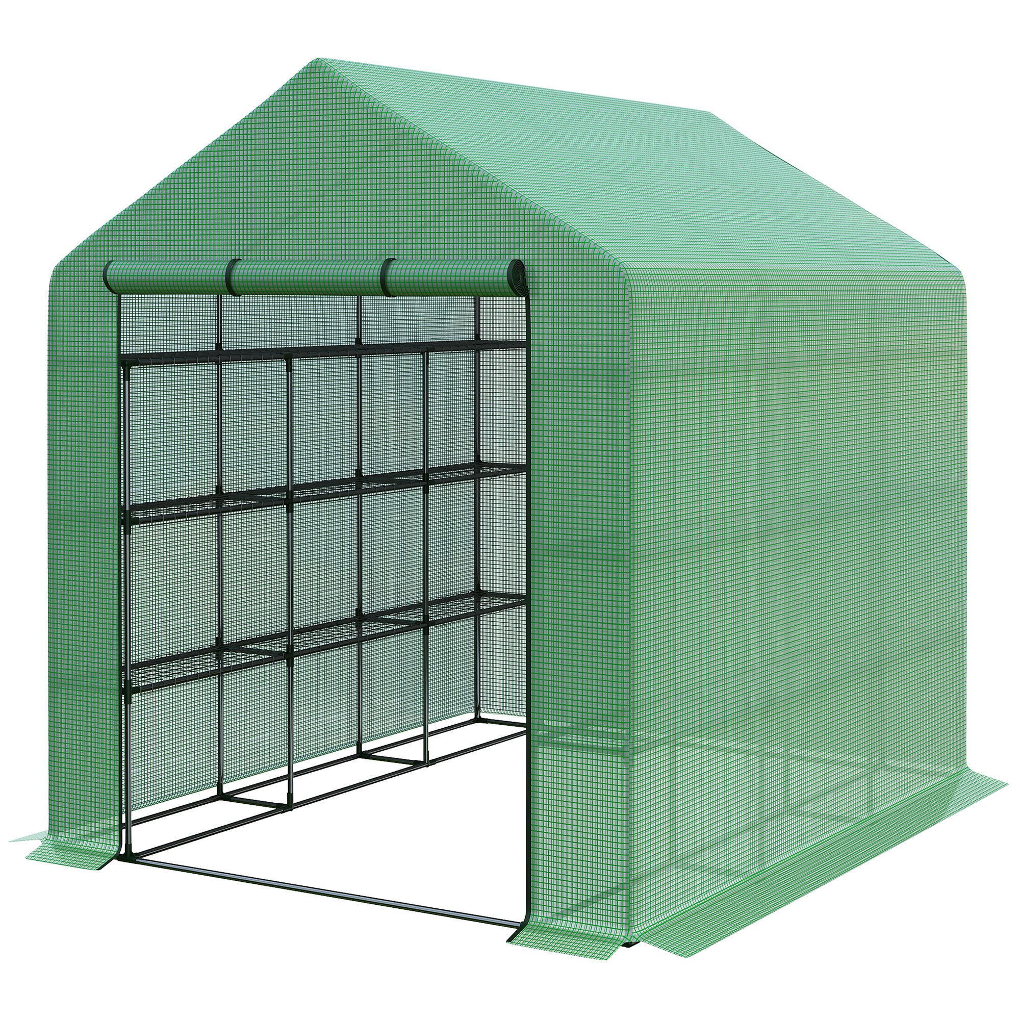 Outsunny foliekas met planken 244 cm x 180 cm x 210 cm