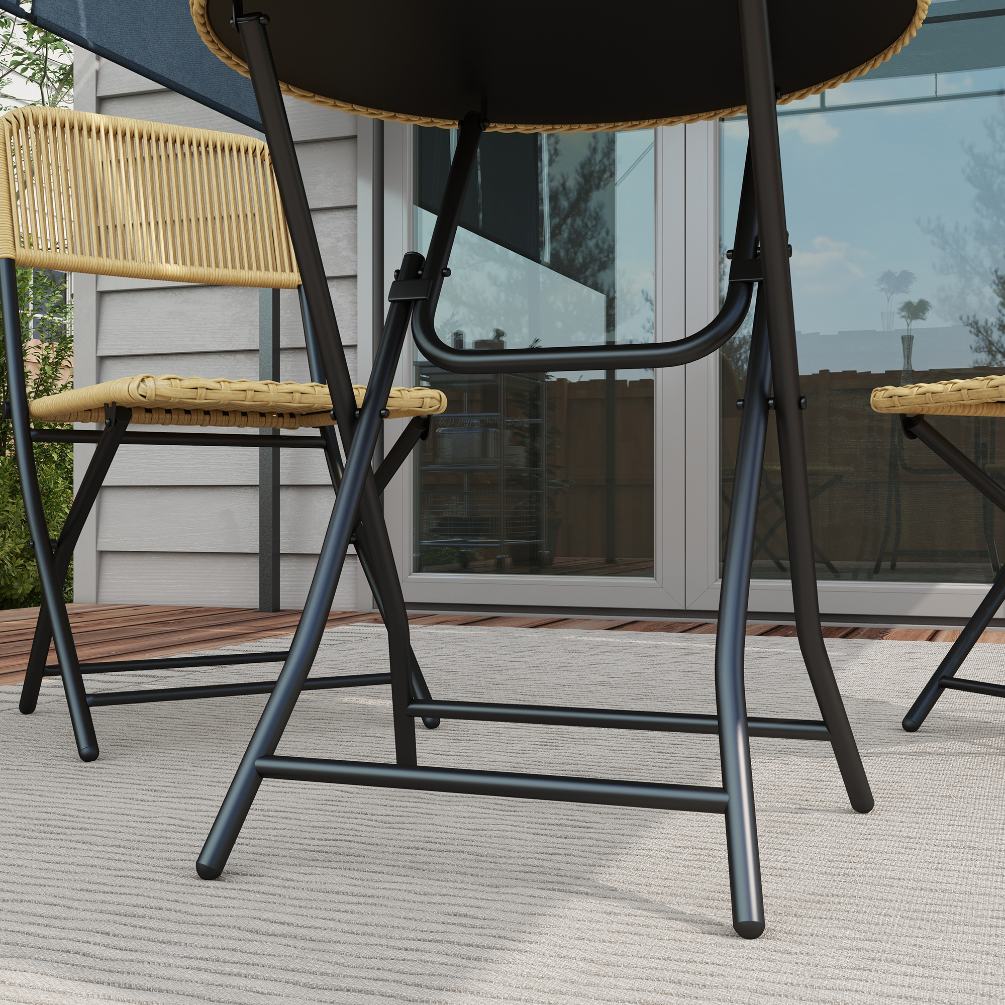 Outsunny Bistroset in Rattanlook, 2 stoelen met ronde tafel, inklapbaar, stalen frame, geel