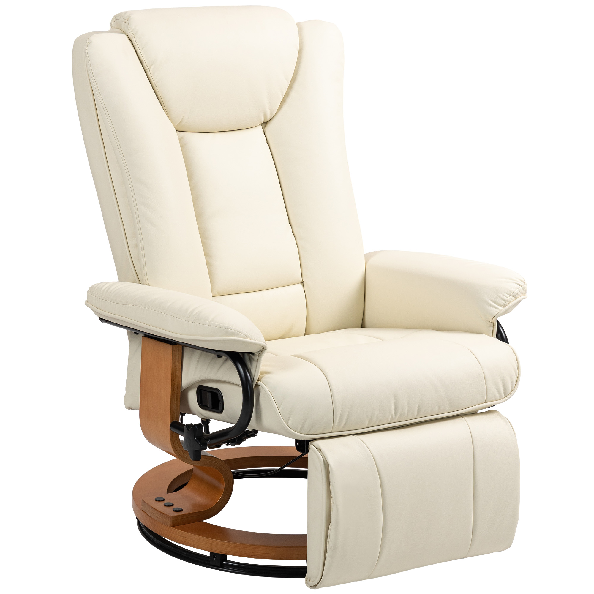 HOMCOM Relaxstoel met Ligfunctie, Draaibaar, tot 150 kg, Kunstleerbekleding, Stalen Frame, Crèmewit