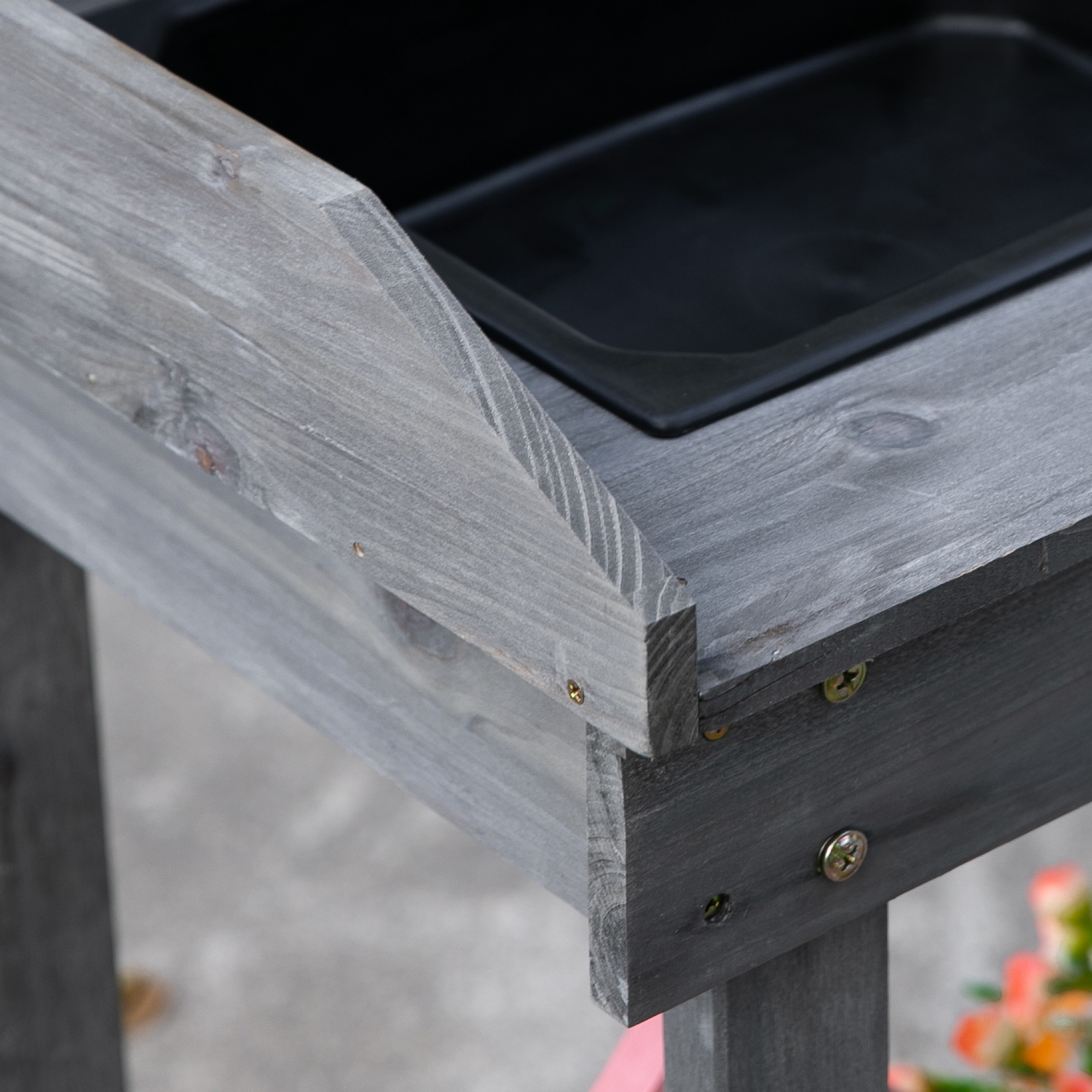 Outsunny plantentafel met schuiflade, 2 niveaus tuintafel met gootsteen en wielen, tuin, dennenhout grijs 92 x 45 x 119 cm