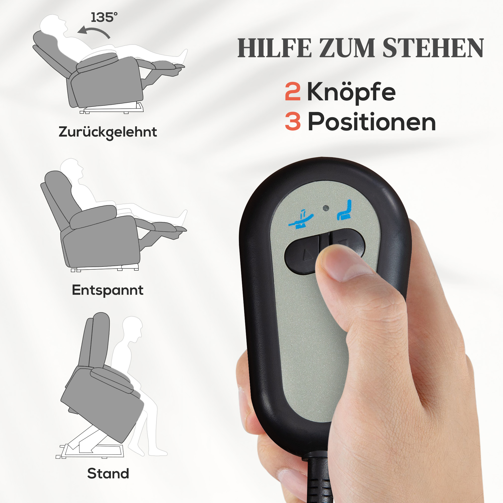 HOMCOM Elektrische Relaxstoel met Sta-op Hulp, Massagesstoel met Verwarmingsfuncties, 2 Afstandsbedieningen, Zacht Schuim