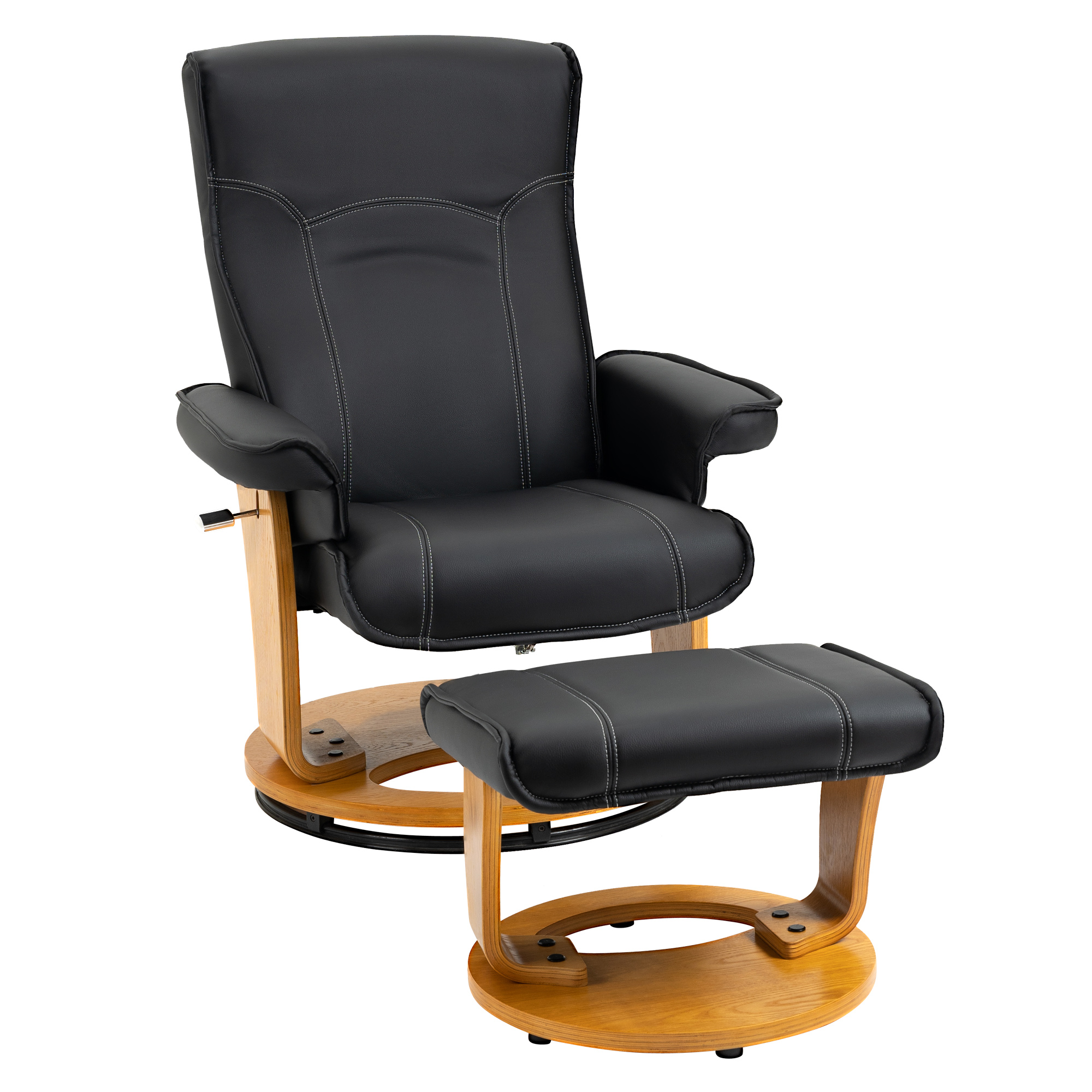 HOMCOM Fauteuil met voetenbank, tv-stoel, fauteuil, verstelbare rugleuning, 360° draaibaar, zwart+bruin