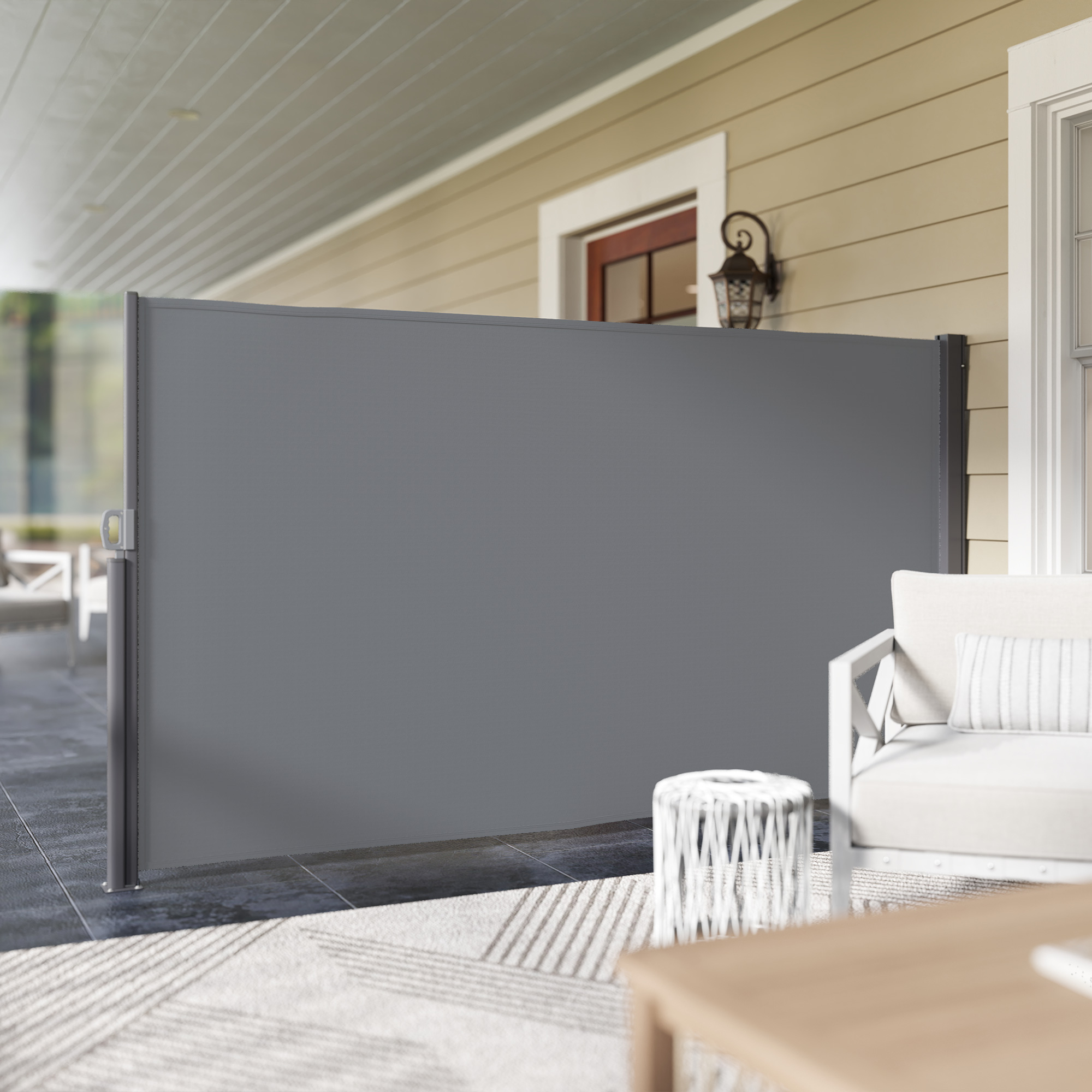 Outsunny Uittrekbare Zijluifel Privacyscherm met Muurbevestiging, UV-& waterbestendig 300x180cm in Donkergrijs