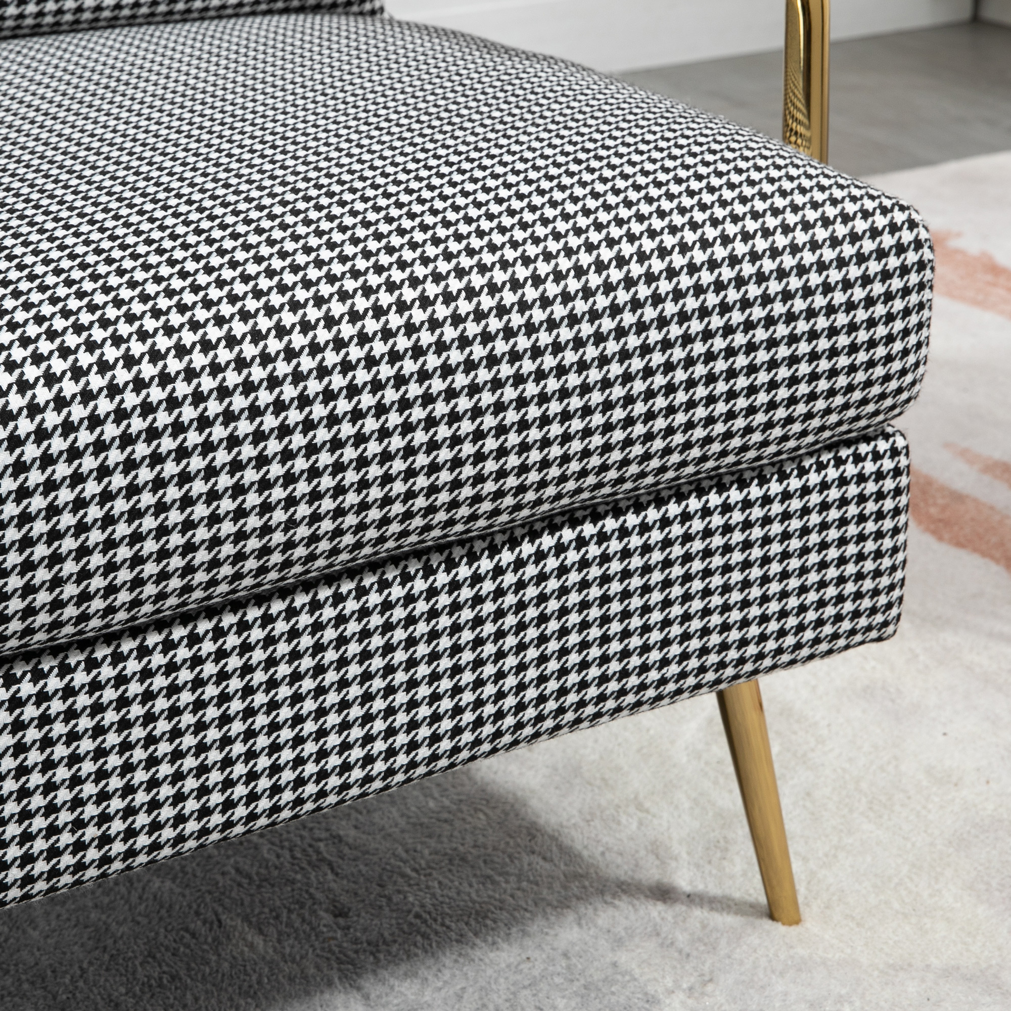 HOMCOM Fauteuil in retrodesign, accentstoel, pied-de-poulepatroon, houten elementen, binnenvering, zwart+wit
