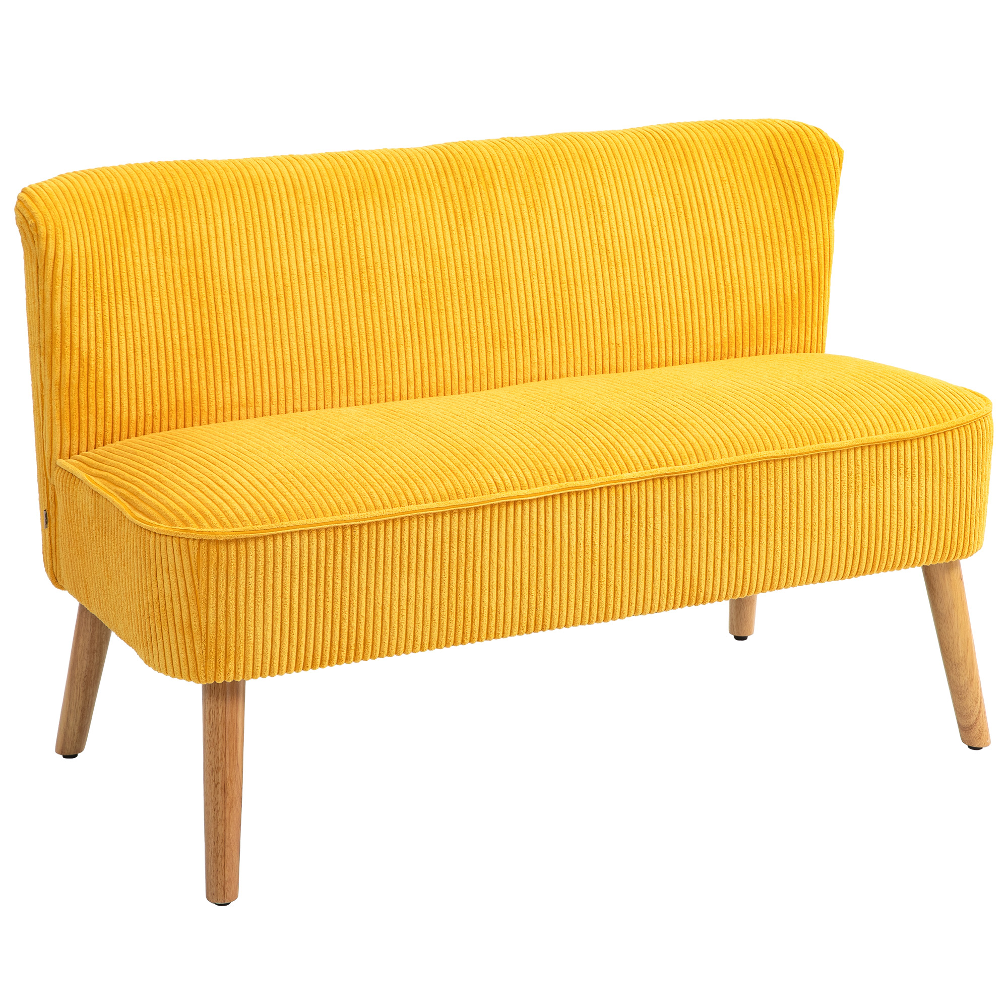 HOMCOM Tweezitsbank in elegant Scandinavisch ontwerp, stevig houten frame, tot 150 kg, 117 x 56,5 x 77 cm, Geel