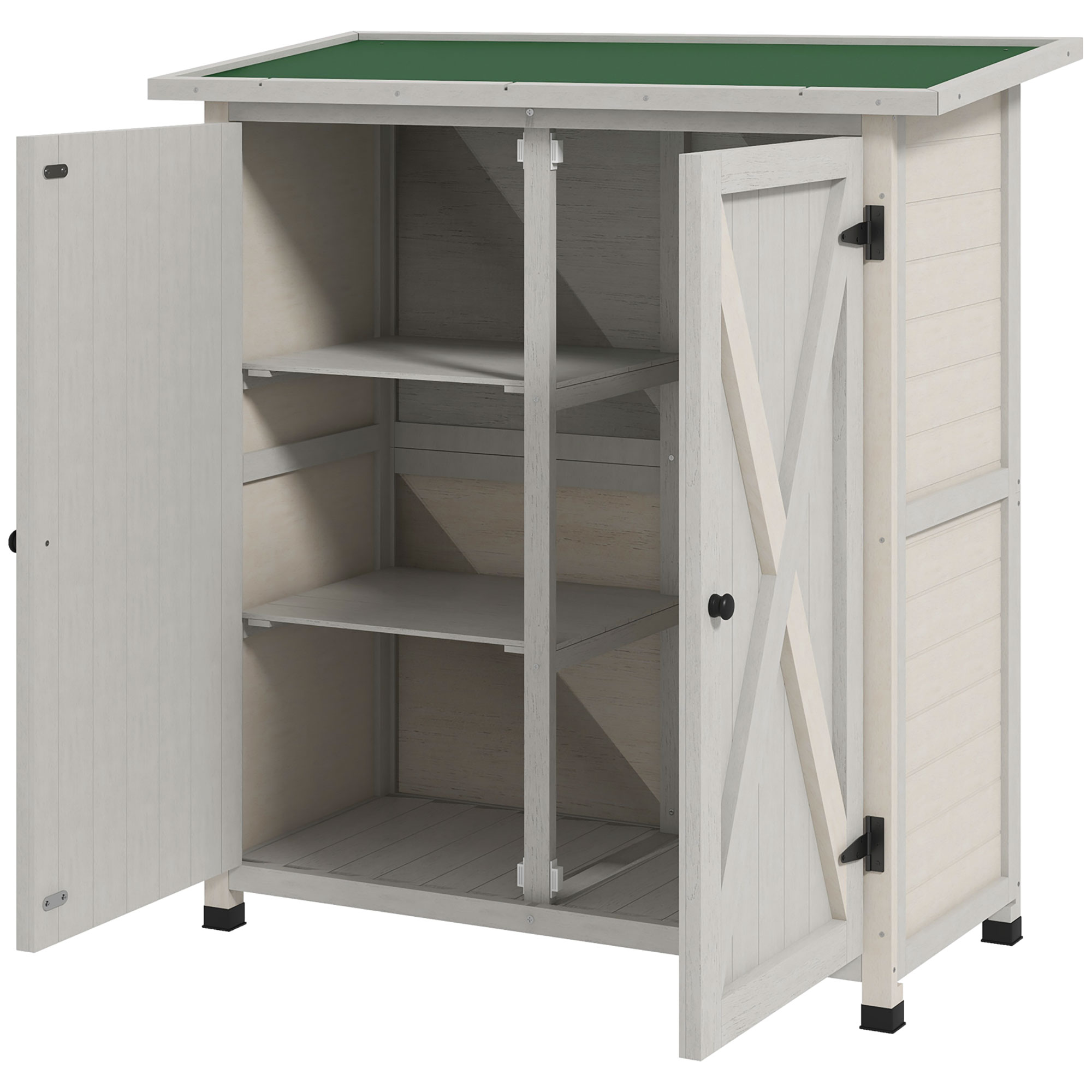 Outsunny Houten Opbergkast met 2 Deuren, Tuinschuur met Asfaltdak, 110 x 55 x 117 cm, Lichtgrijs