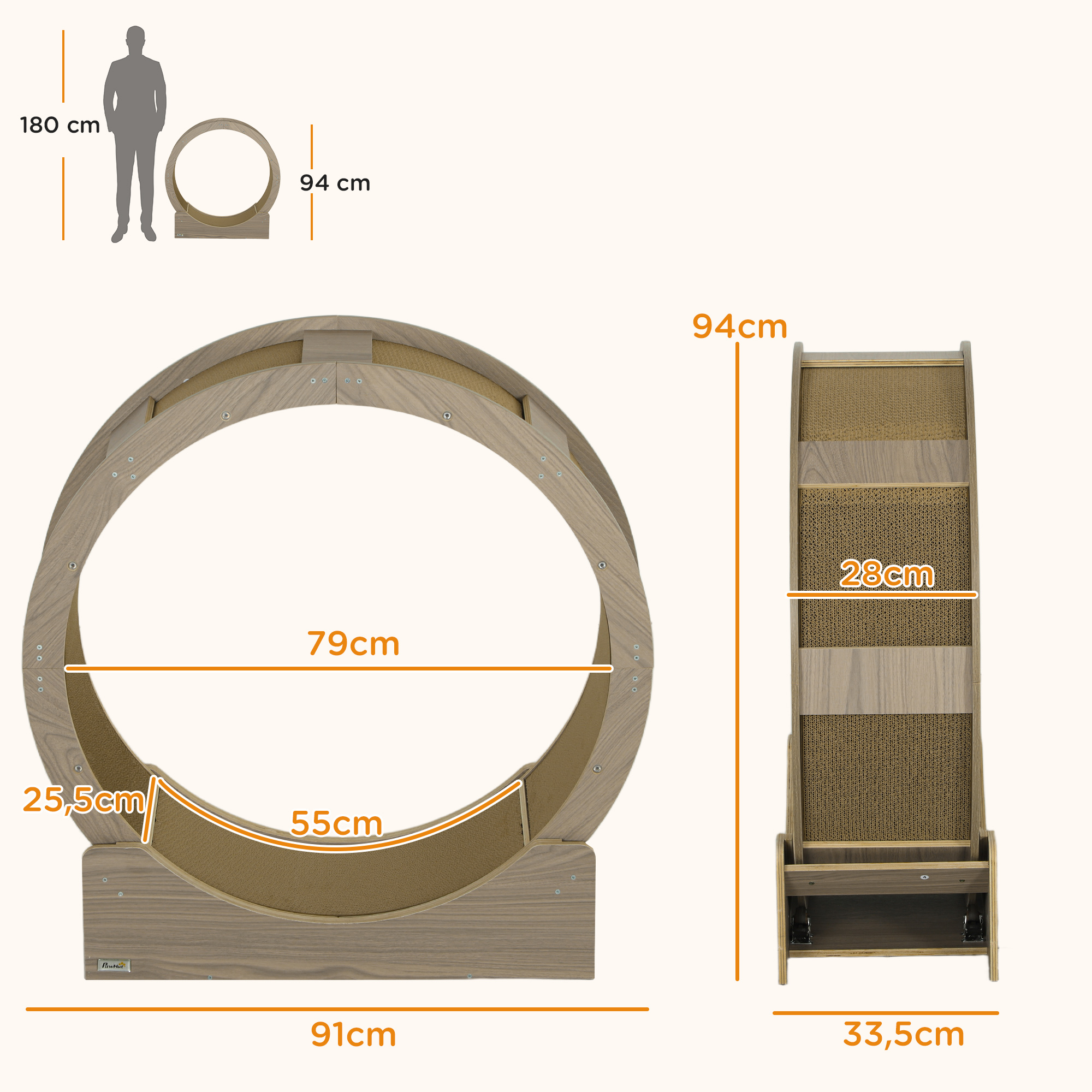 PawHut Kattenloopband, 91 cm, met Rem en Krabmat, Ideaal voor Gezonde Beweging van uw Kat, Walnoot
