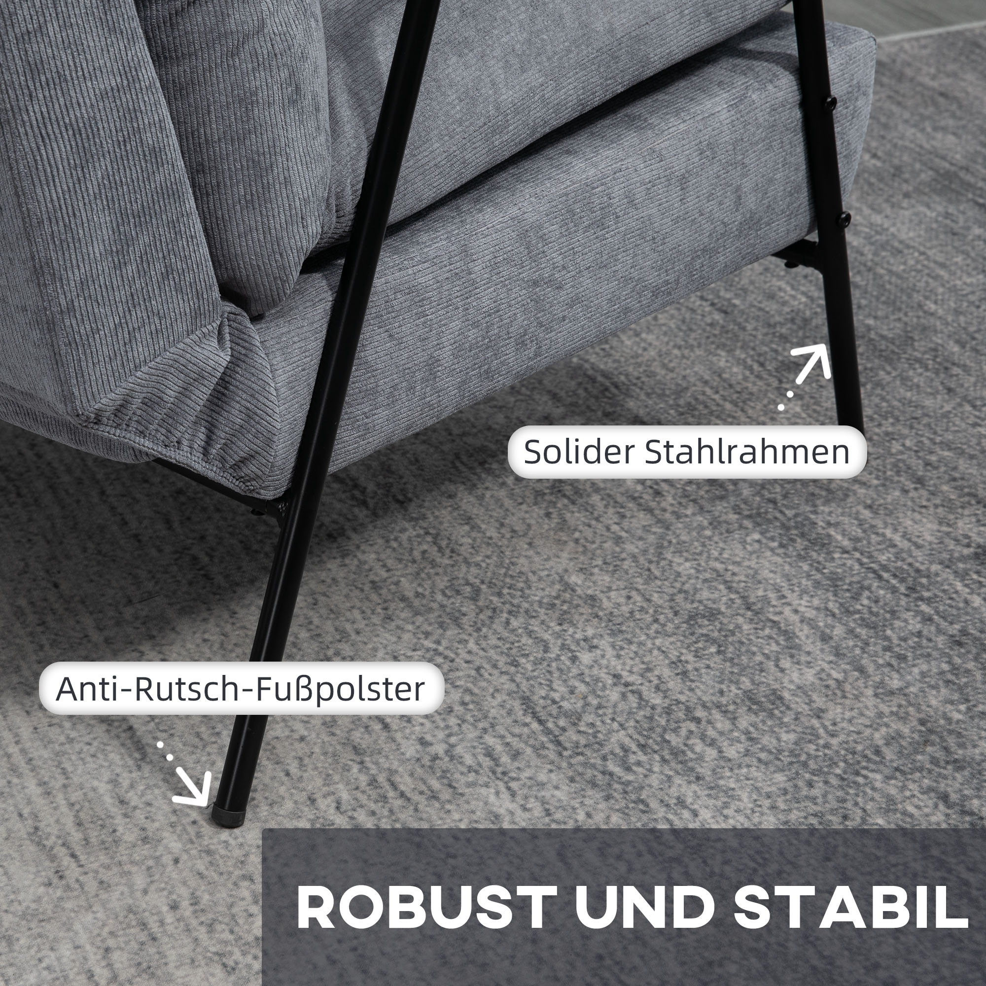 HOMCOM Relaxfauteuil met Ottoman Polsterstoel, Inclusief Kussen, 68 cm x 91,5 cm x 88 cm, Lichtgrijs