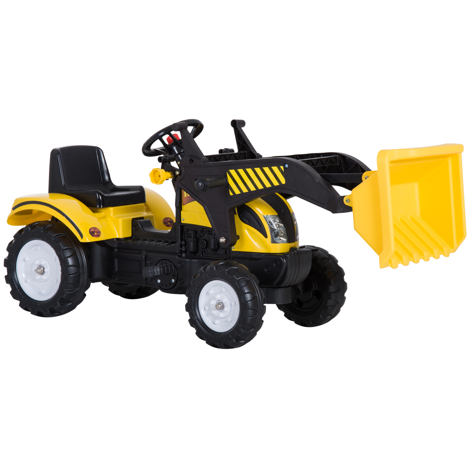 HOMCOM Trapauto met frontlader tractor traptractor vanaf 3 Jaar speelgoed kinderen zwart