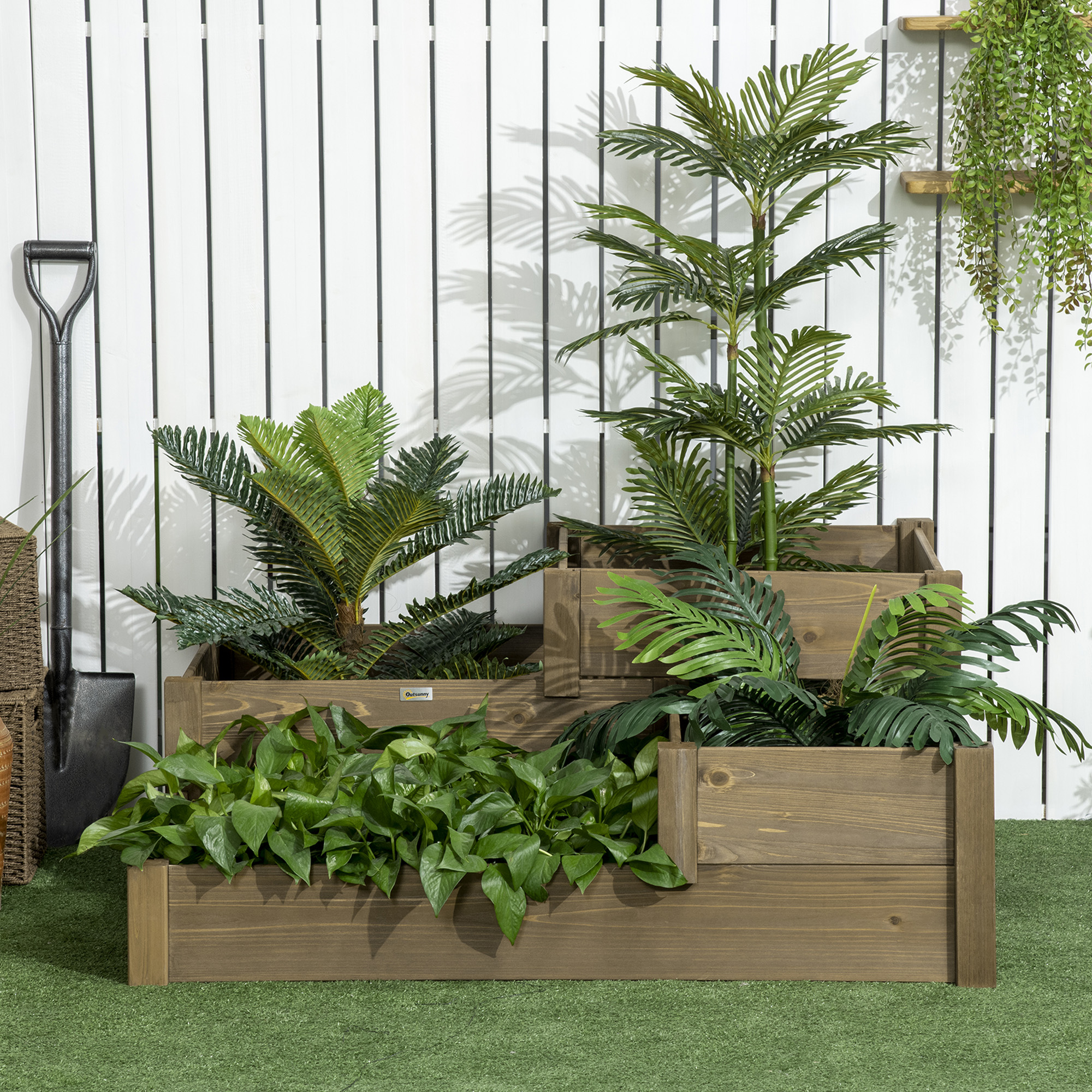 Outsunny bloembak met verhoogd groentebed met 3 treden voor terras en balkon
