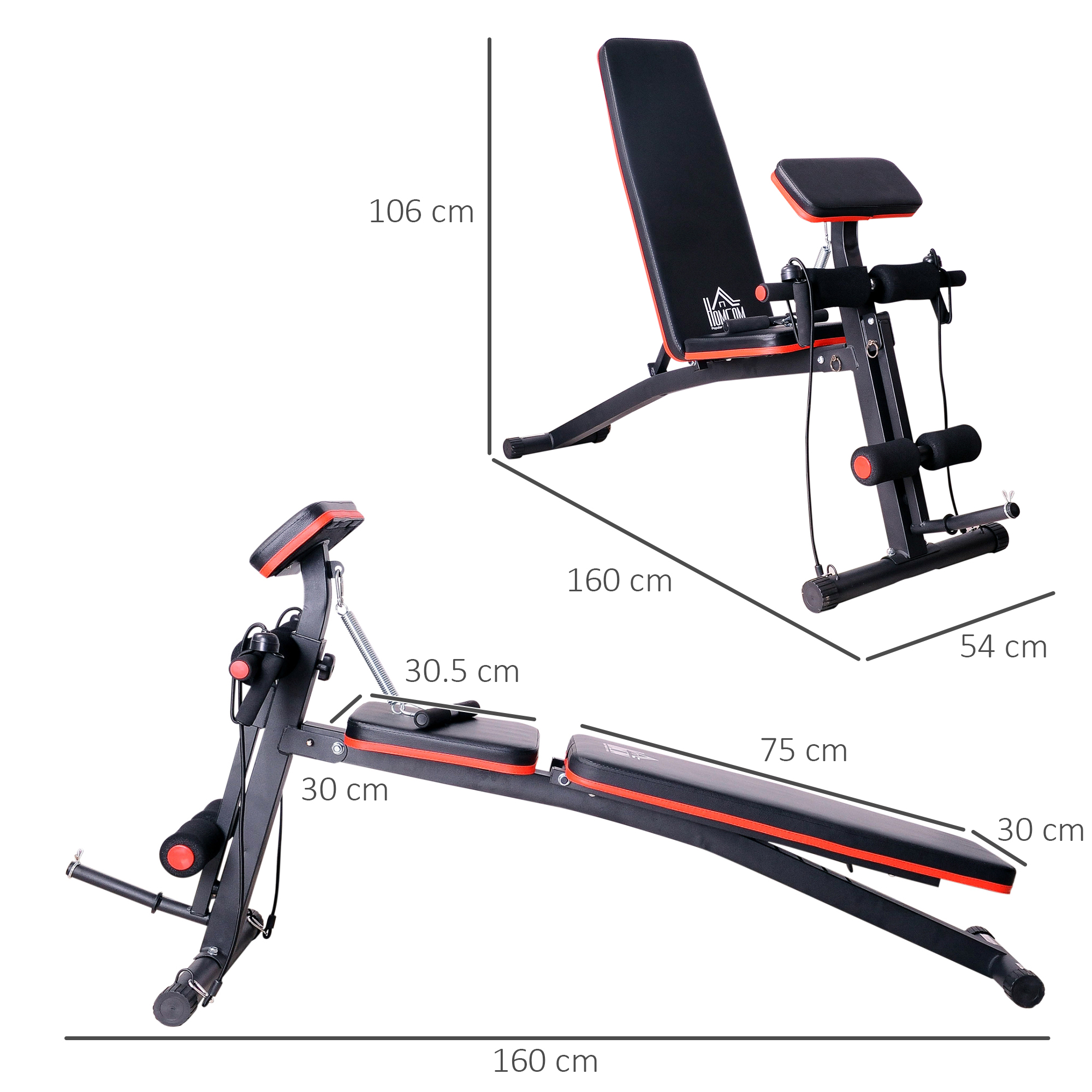 HOMCOM Multifunctionele halterbank krachtstation trainingsbank tot 120 kg zwart