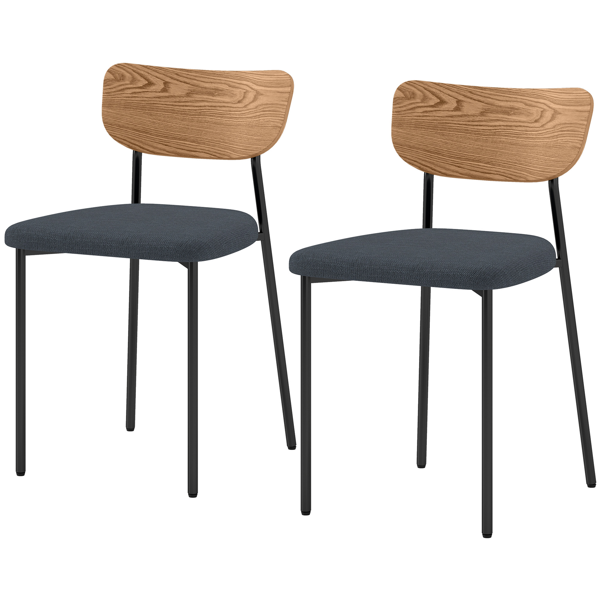 HOMCOM Set van 2 eetkamerstoelen in linnen-look, armloos ontwerp, metalen poten, Grijs