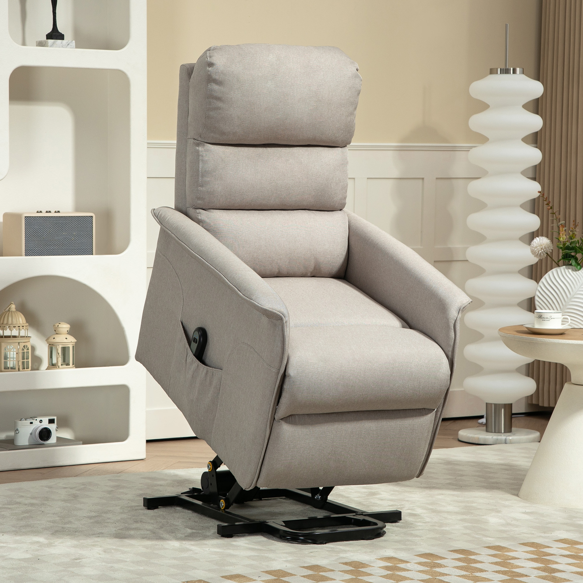 HOMCOM Relaxstoel met Elektrische Opsta-Hulp, Verstelbare Rugleuning/Voetensteun, Tot 120 kg, 66 x 90 x 96 cm, Beige